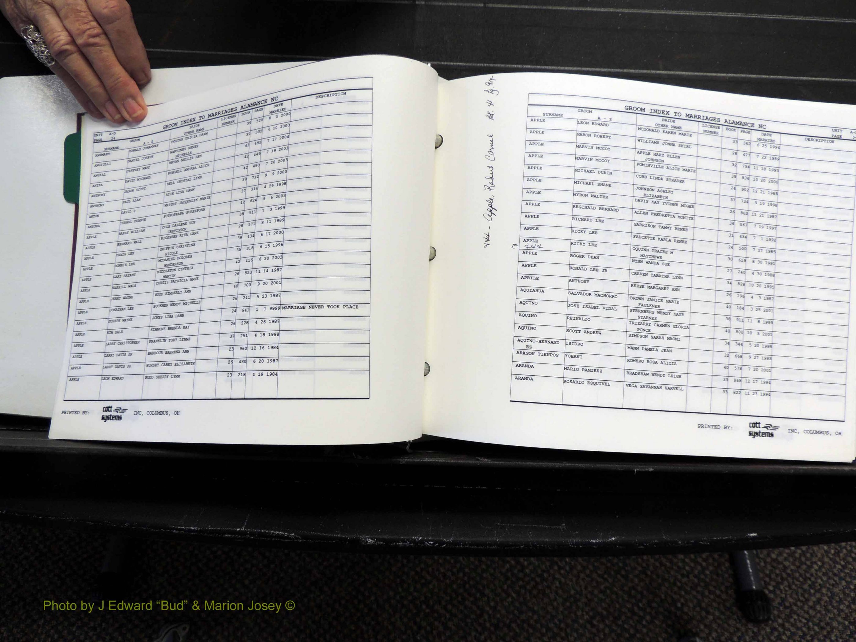 Alamance Co, NC, Marriages, Male Index, 1984-2004 (121).JPG