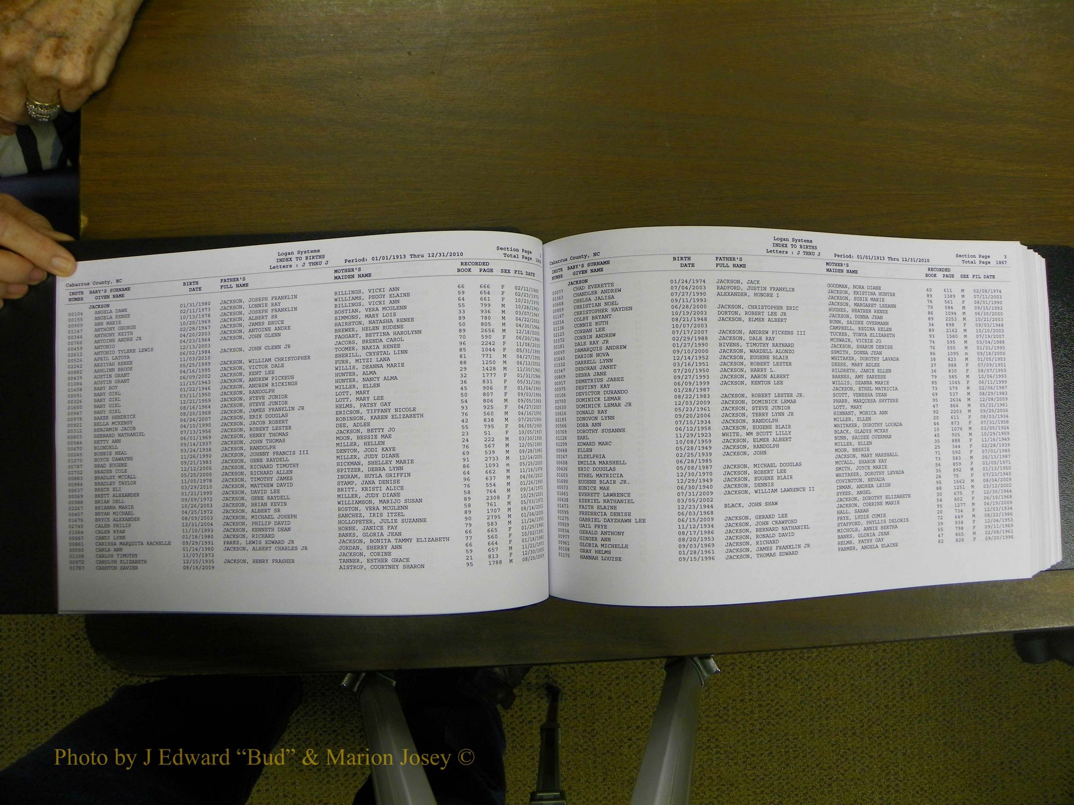 Cabarrus Births Index, I-M, 1913-2010 014.JPG