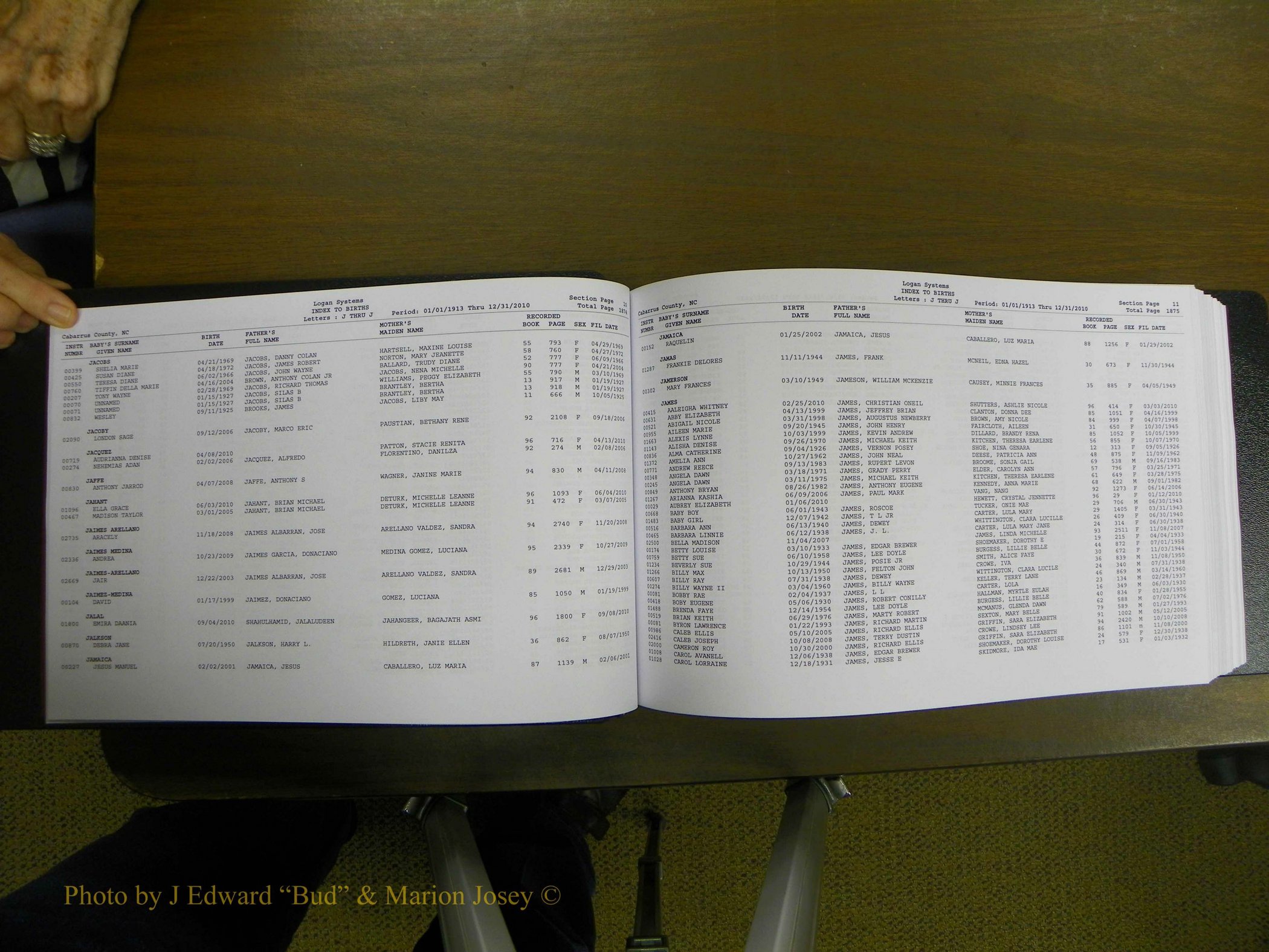 Cabarrus Births Index, I-M, 1913-2010 018.JPG