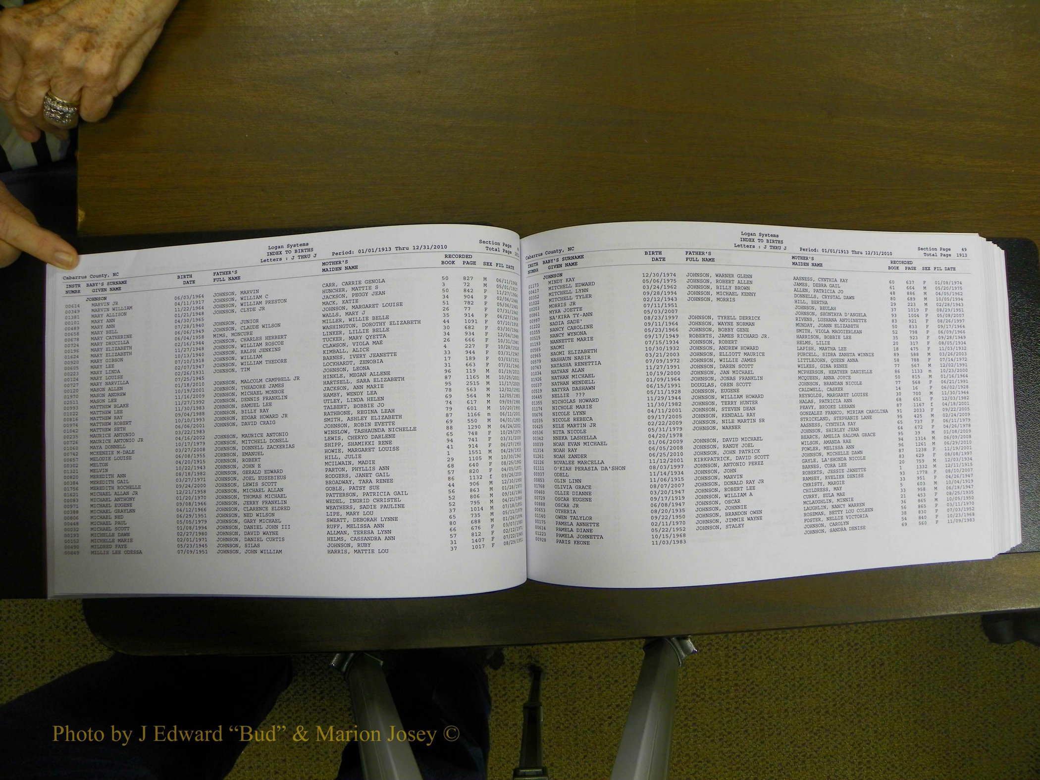 Cabarrus Births Index, I-M, 1913-2010 037.JPG