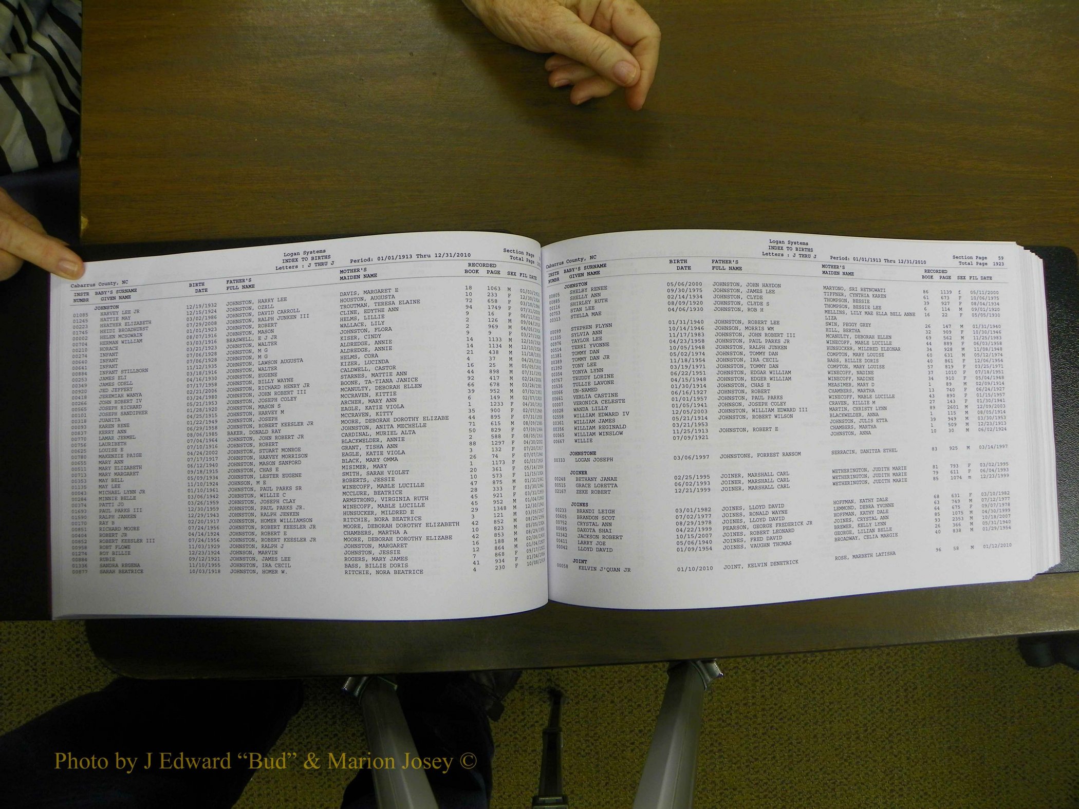 Cabarrus Births Index, I-M, 1913-2010 042.JPG