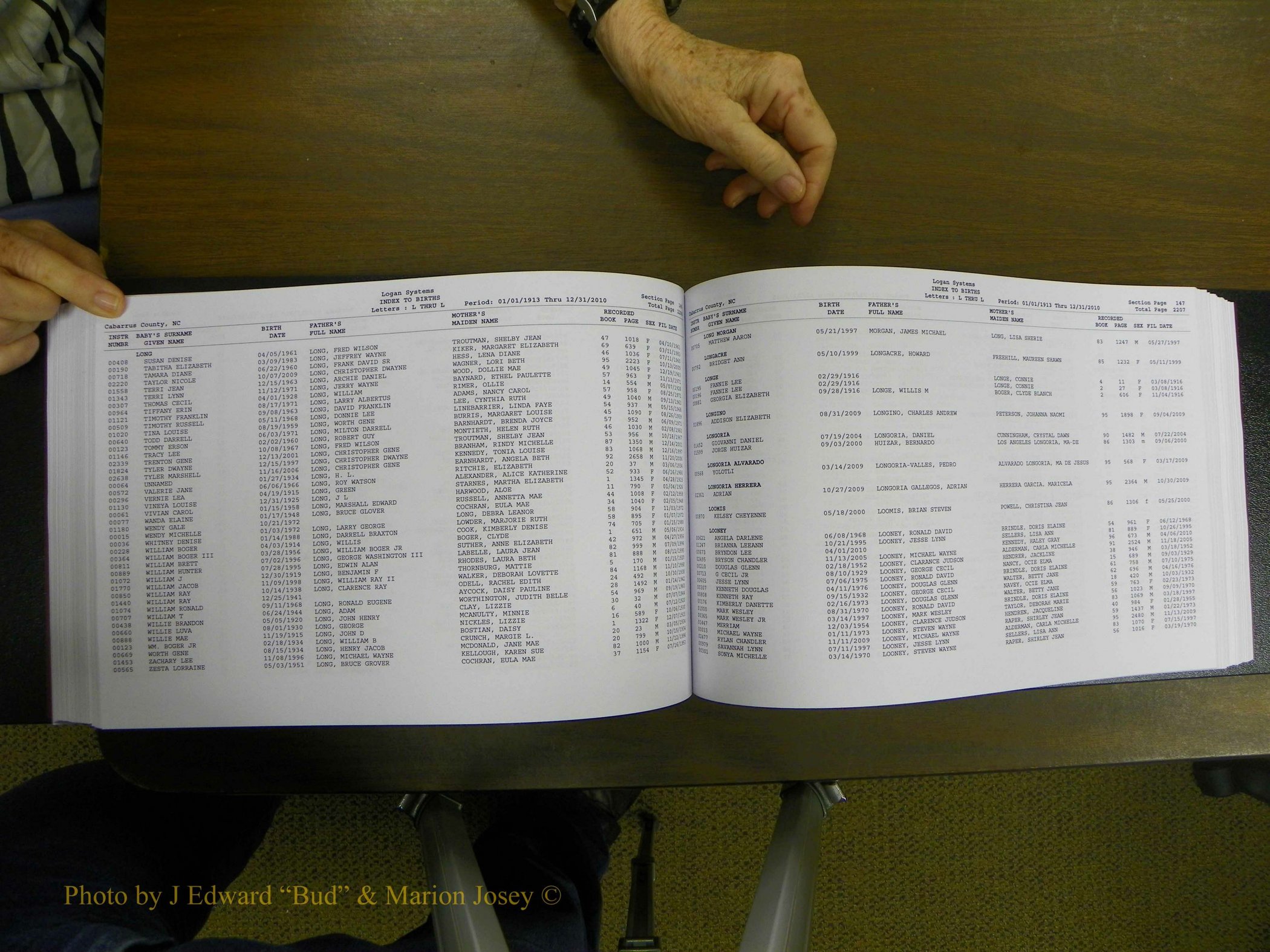 Cabarrus Births Index, I-M, 1913-2010 184.JPG