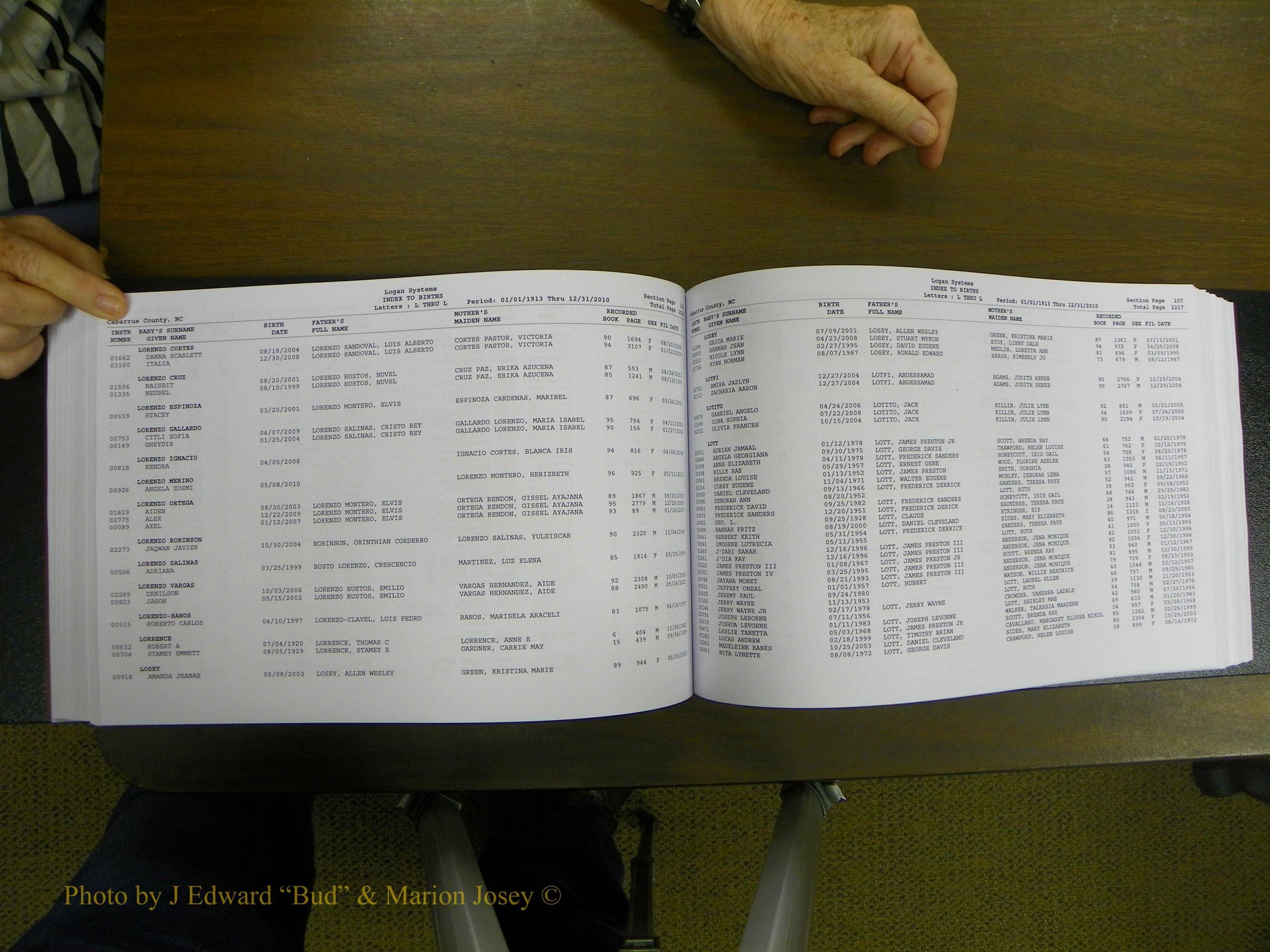 Cabarrus Births Index, I-M, 1913-2010 189.JPG