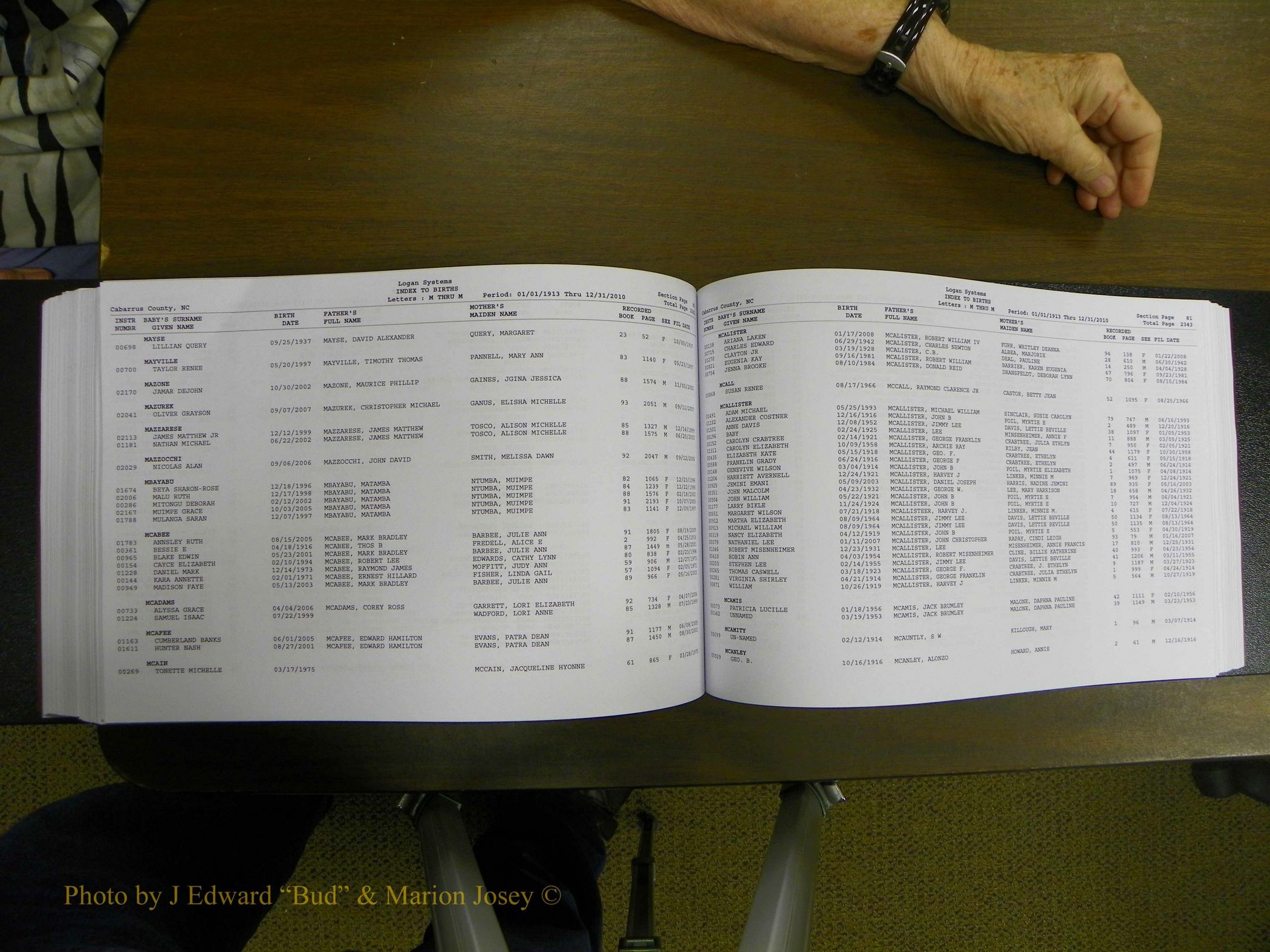 Cabarrus Births Index, I-M, 1913-2010 253.JPG