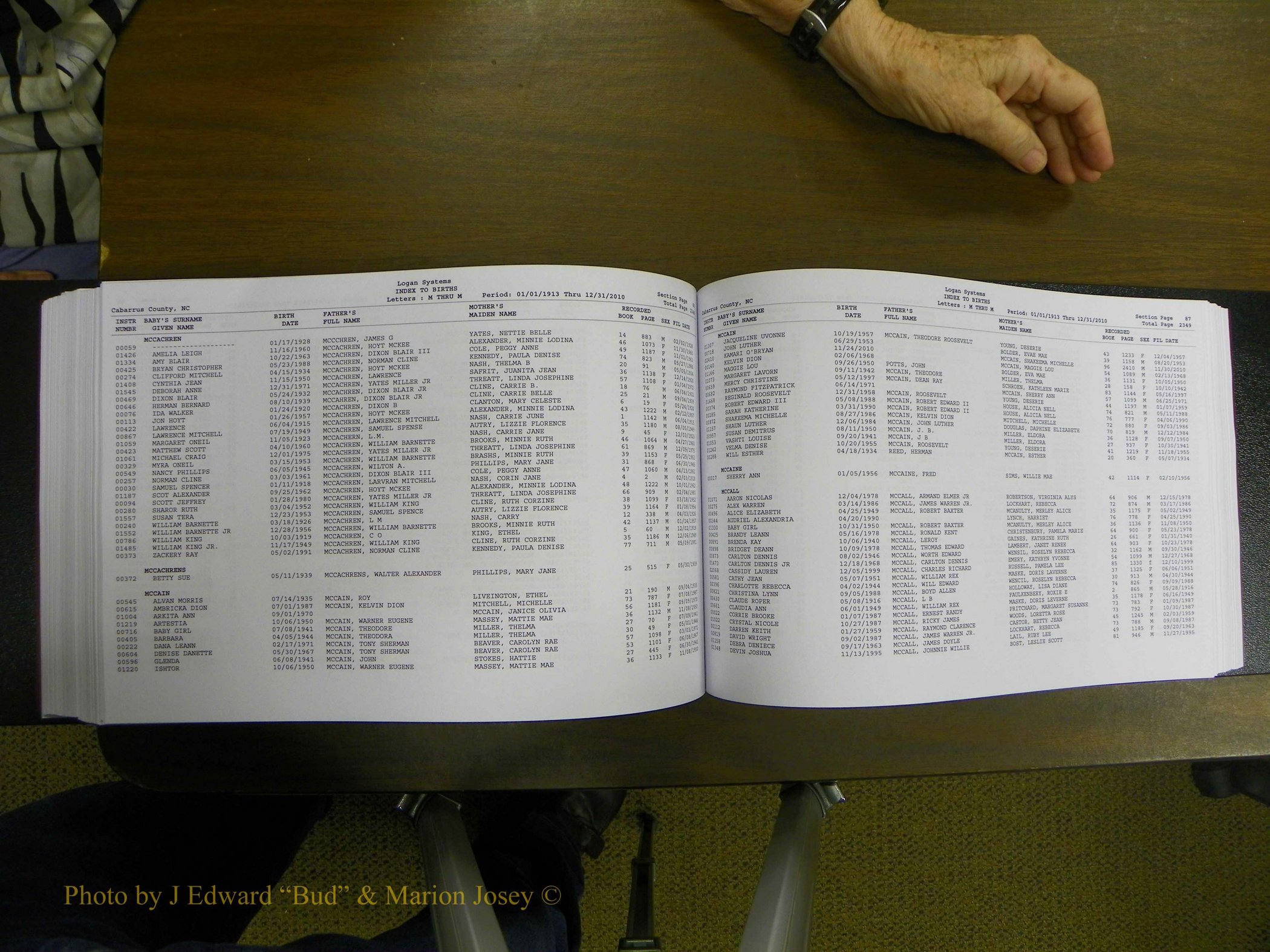 Cabarrus Births Index, I-M, 1913-2010 256.JPG
