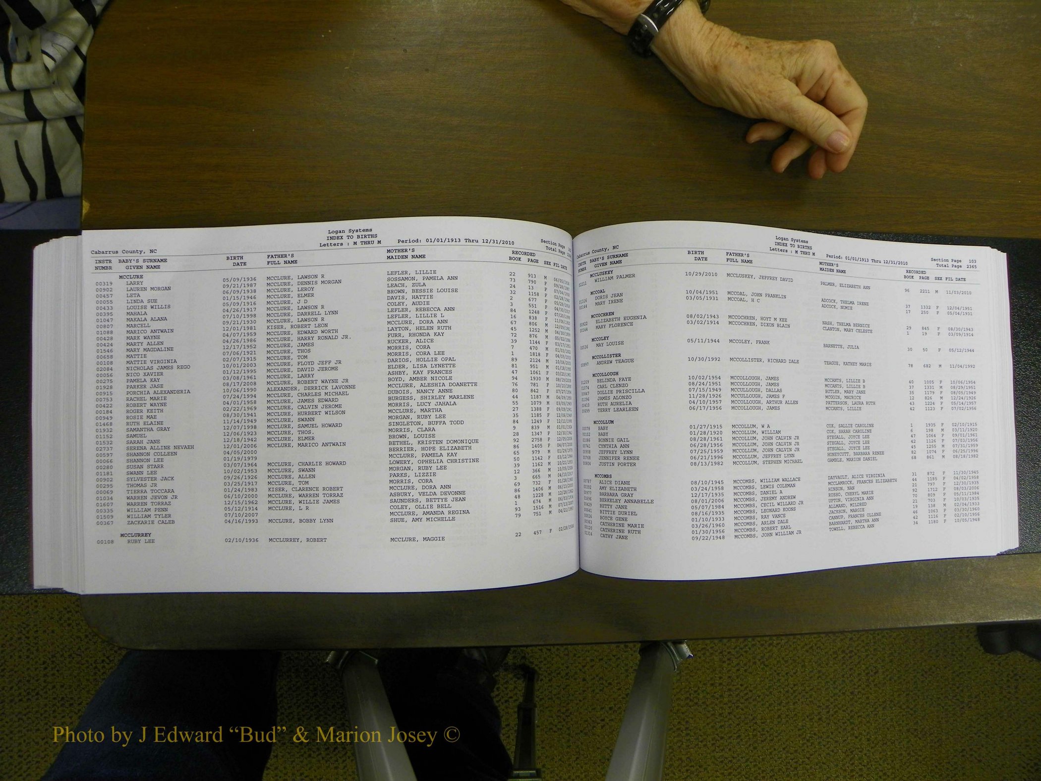 Cabarrus Births Index, I-M, 1913-2010 264.JPG