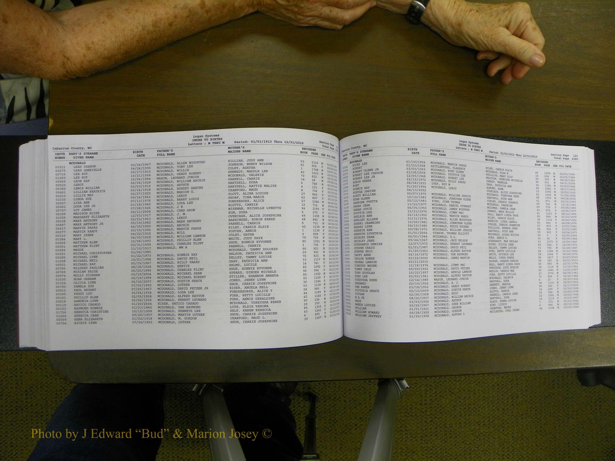 Cabarrus Births Index, I-M, 1913-2010 274.JPG