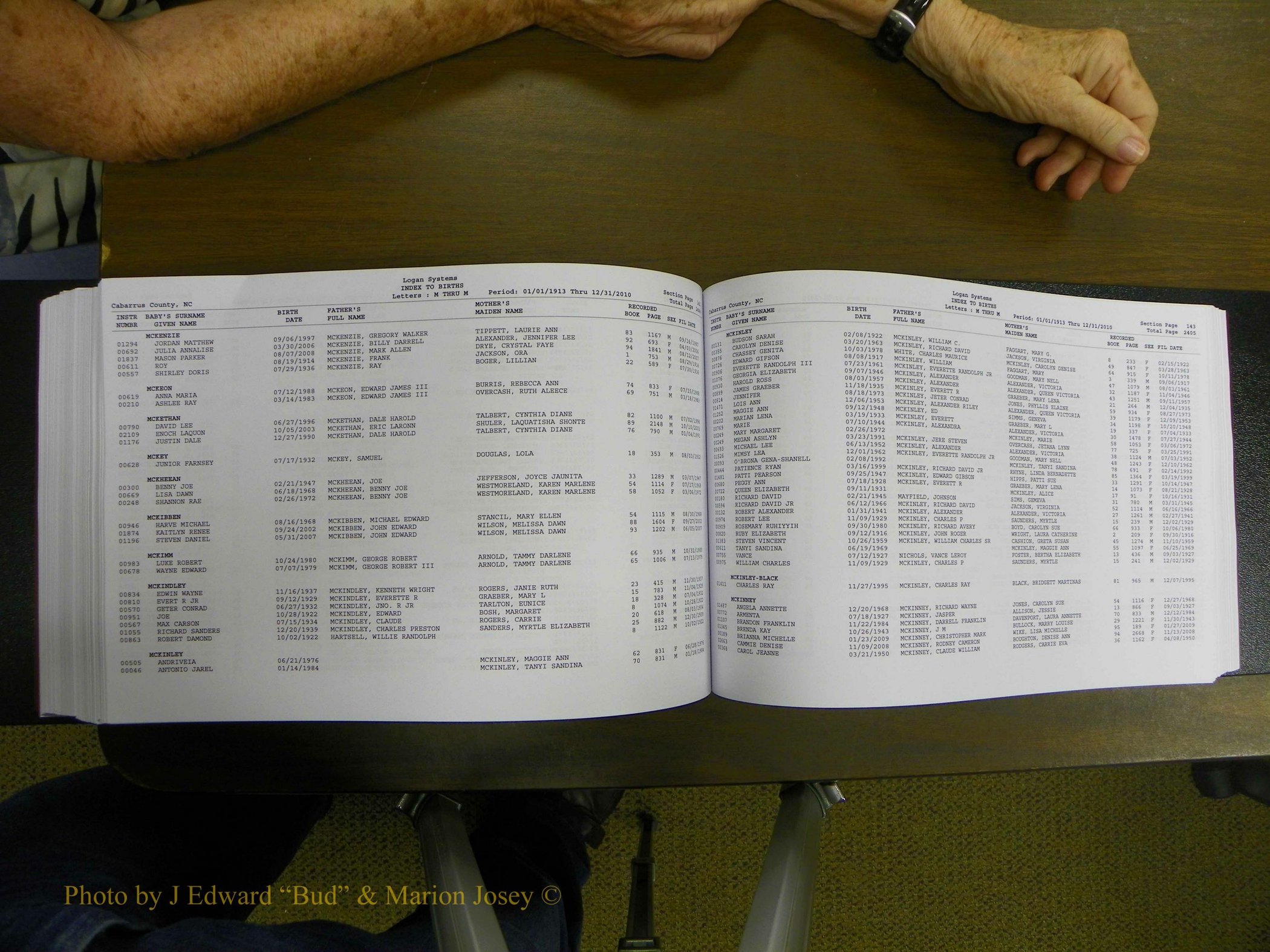 Cabarrus Births Index, I-M, 1913-2010 284.JPG