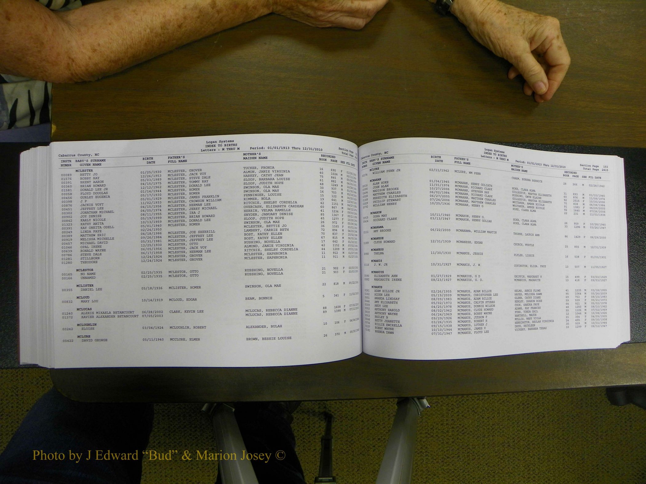 Cabarrus Births Index, I-M, 1913-2010 289.JPG