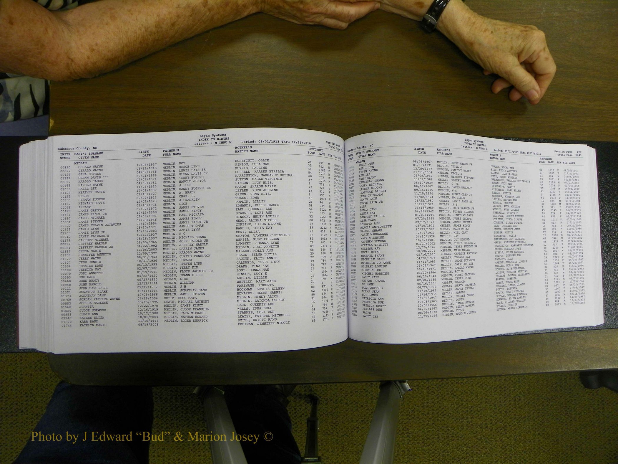 Cabarrus Births Index, I-M, 1913-2010 302.JPG