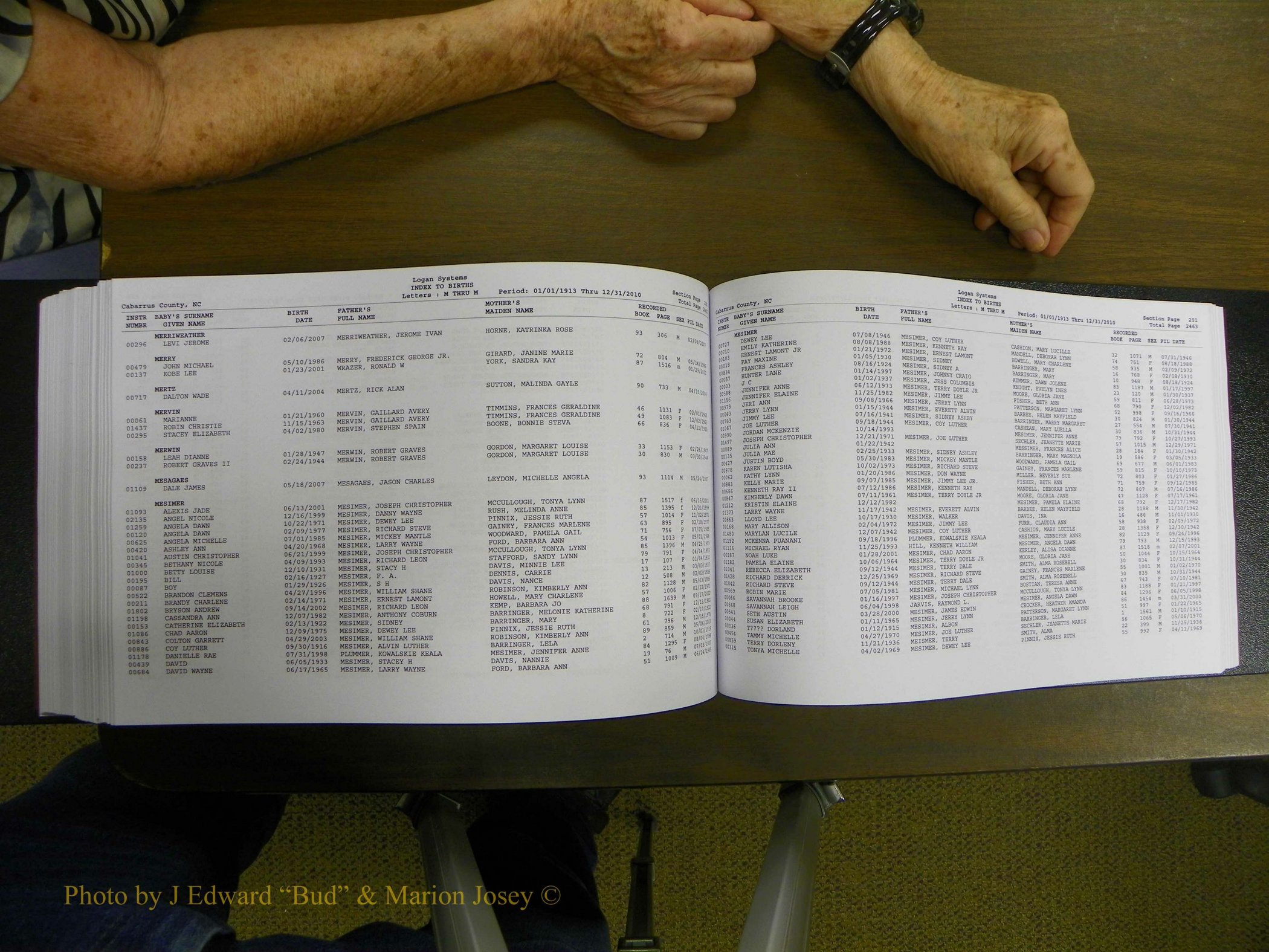 Cabarrus Births Index, I-M, 1913-2010 315.JPG