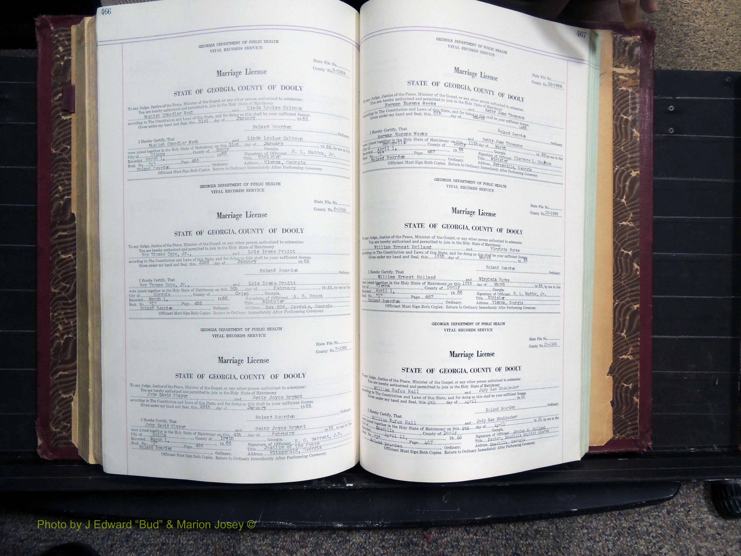 Dooly Co, GA, Marriages, Book, I, 1944-1972 pg 466-467.JPG