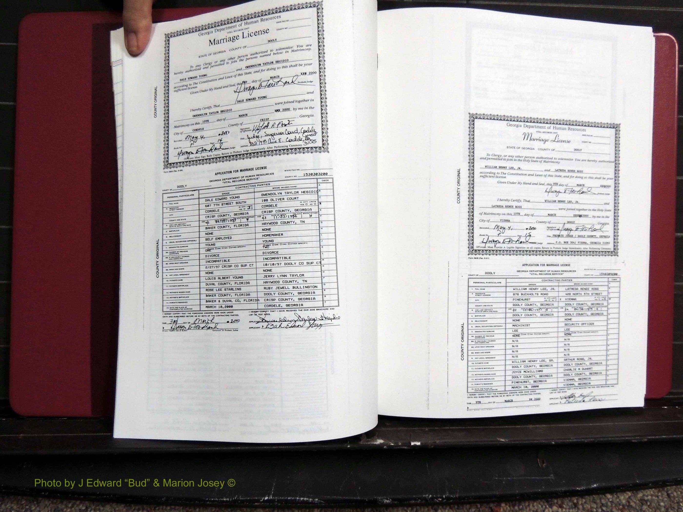 Dooly Co, GA, Marriages, Book, P, 1999-2005 pg 014-015.JPG