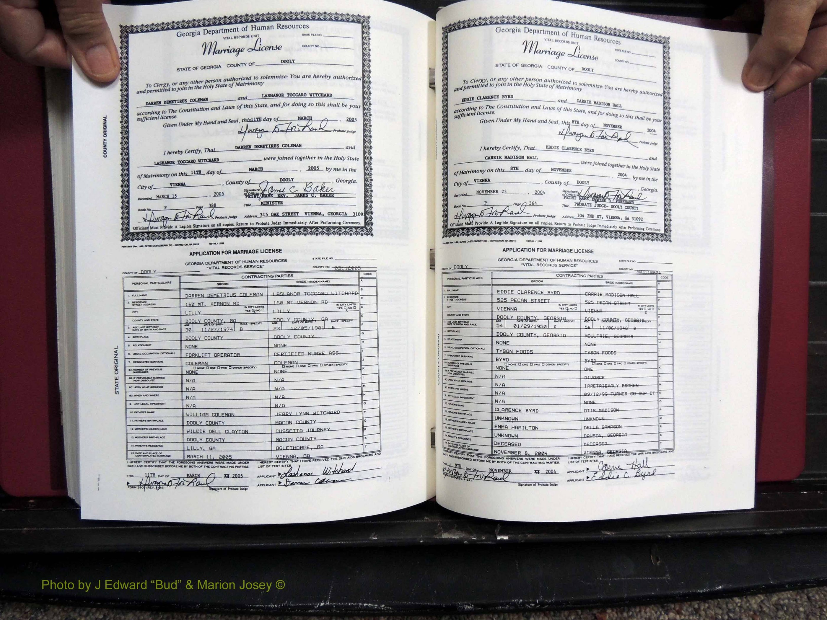 Dooly Co, GA, Marriages, Book, P, 1999-2005 pg 388-364.JPG