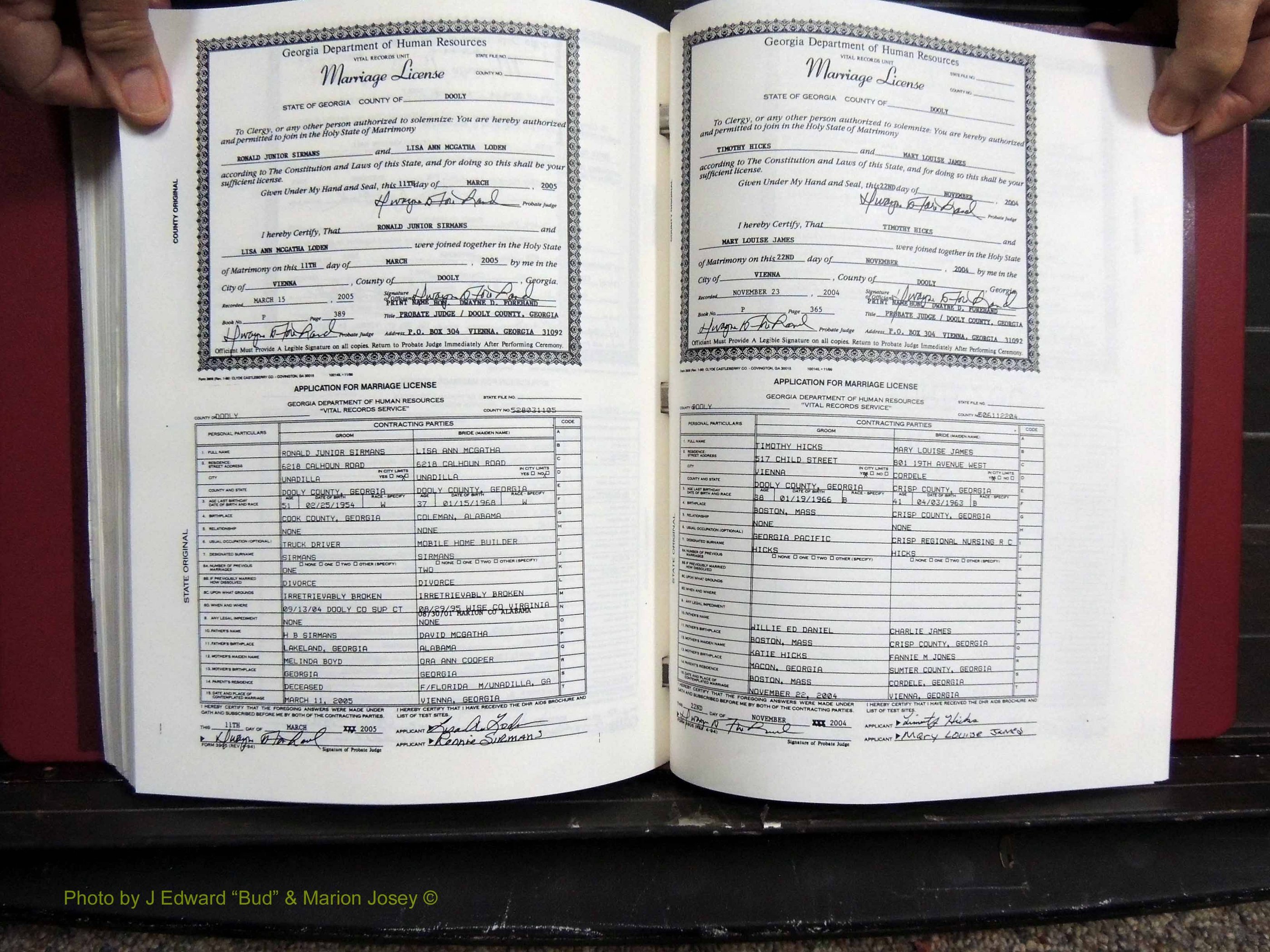 Dooly Co, GA, Marriages, Book, P, 1999-2005 pg 389-365.JPG