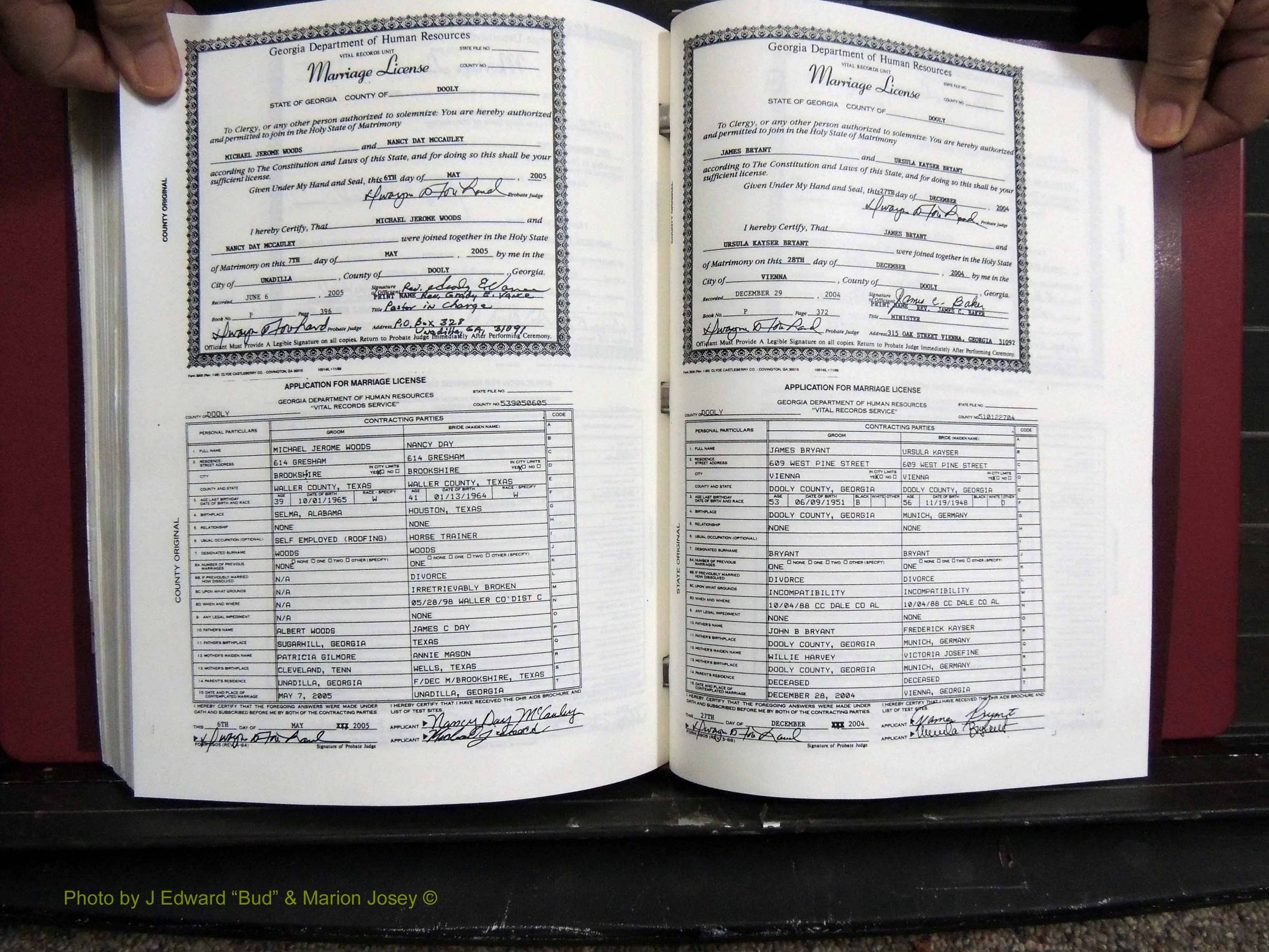 Dooly Co, GA, Marriages, Book, P, 1999-2005 pg 396-372.JPG