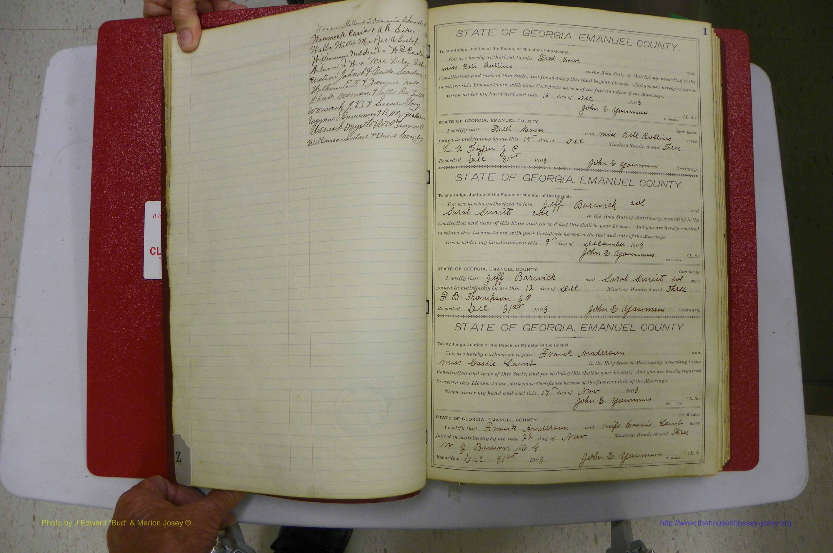Emanuel Co, GA, Marriages Book D, 1904 - 1915, Index W02 & P001.JPG