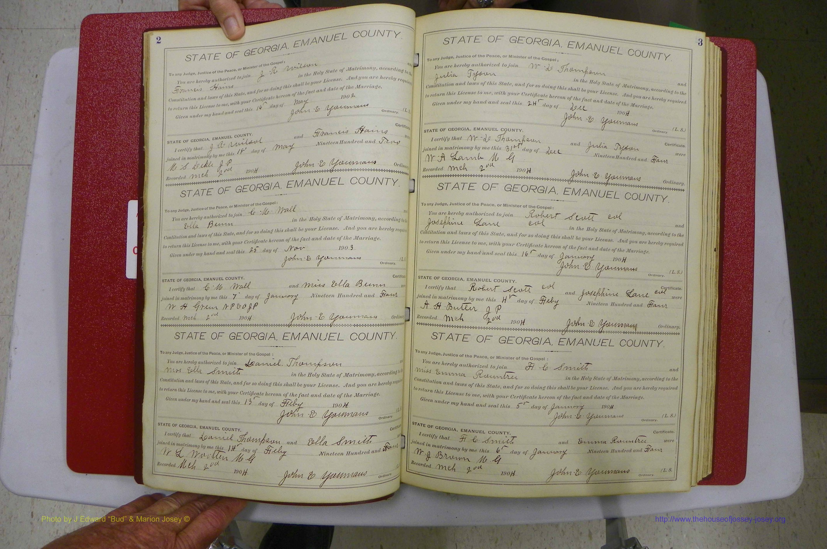 Emanuel Co, GA, Marriages Book D, 1904 - 1915, P 002-003.JPG