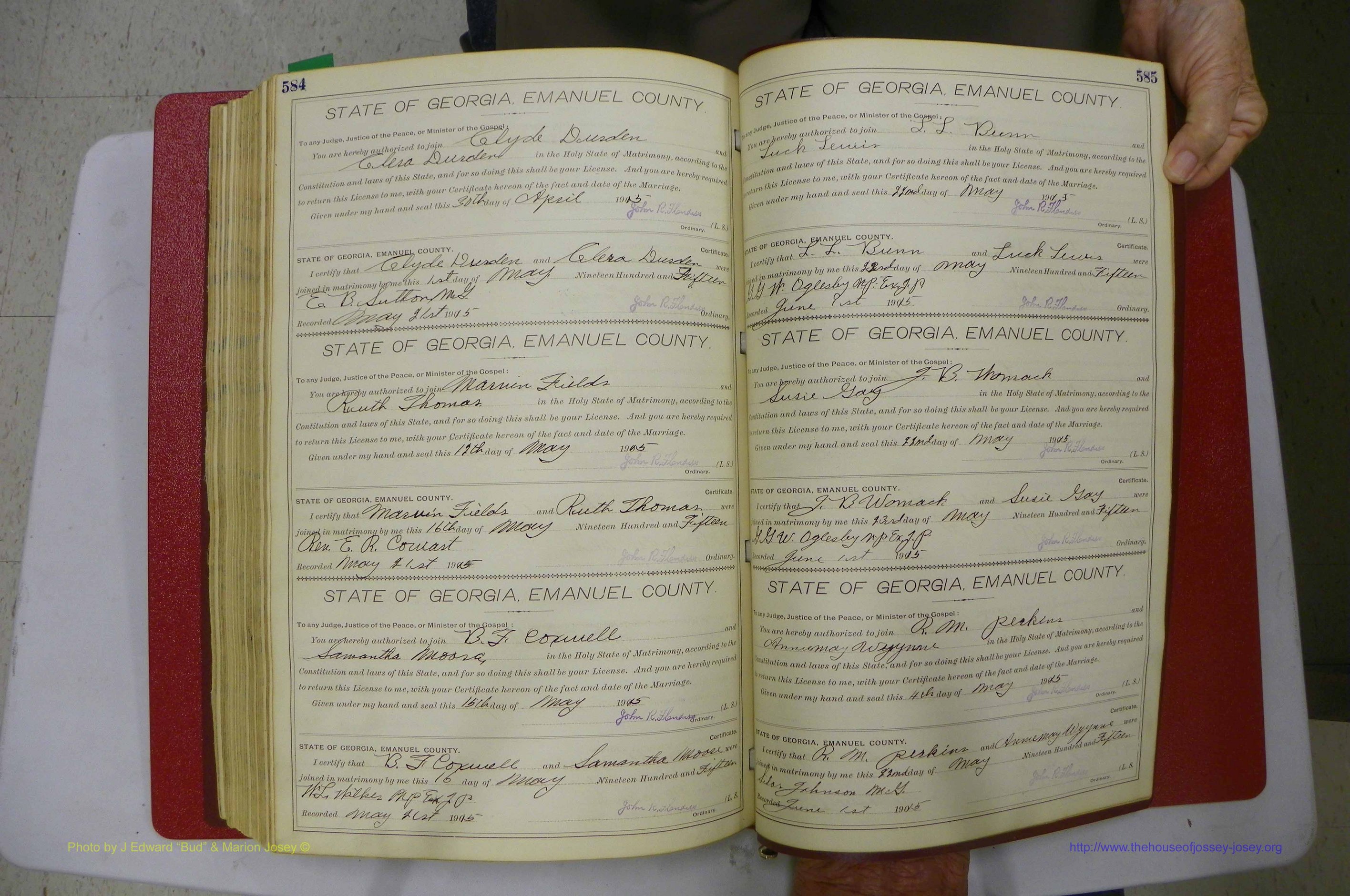 Emanuel Co, GA, Marriages Book D, 1904 - 1915, P 584-585.JPG
