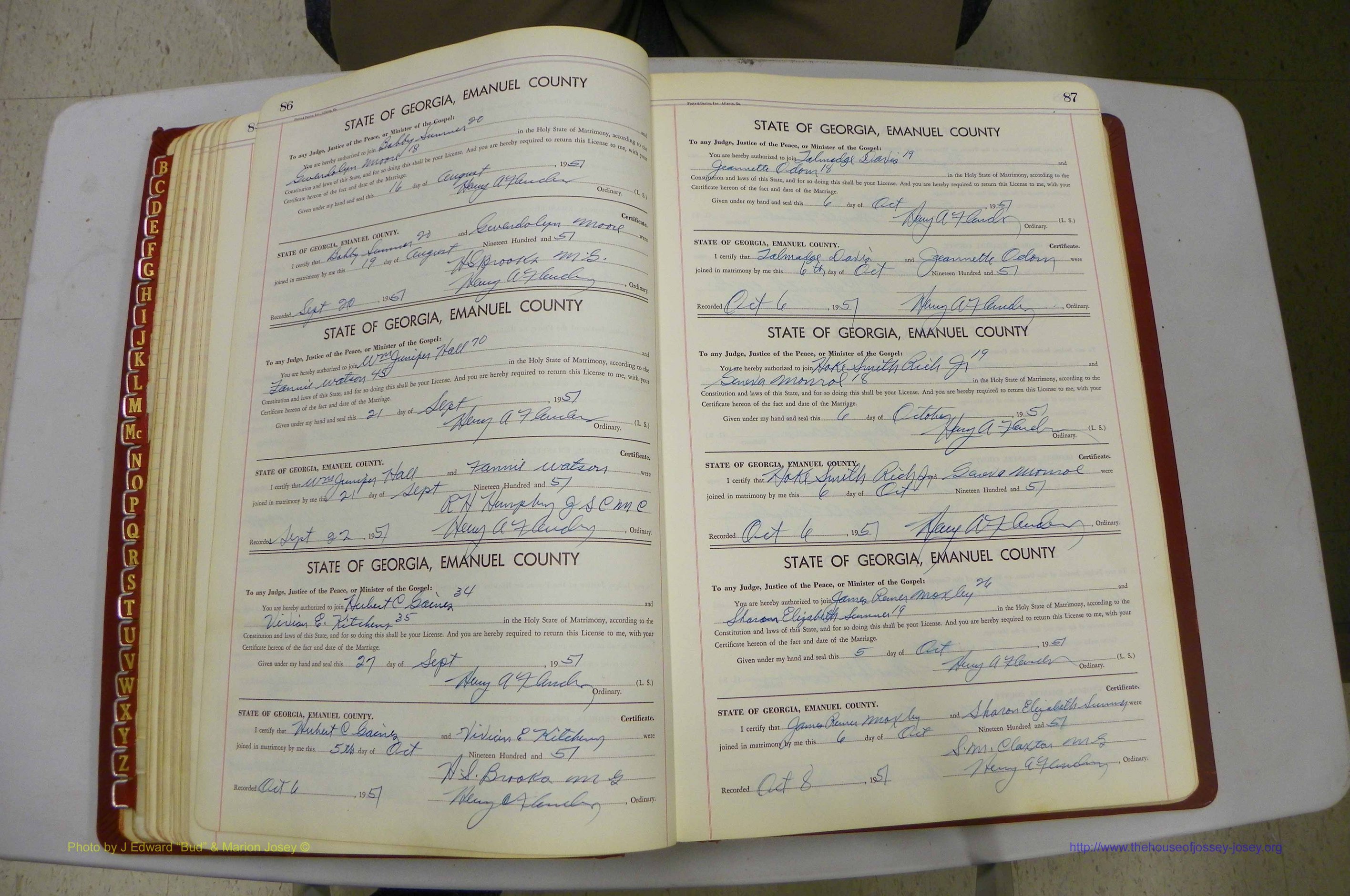 Emanuel Co, GA, Marriages Book K, 1949 - 1955, P 086-087.JPG