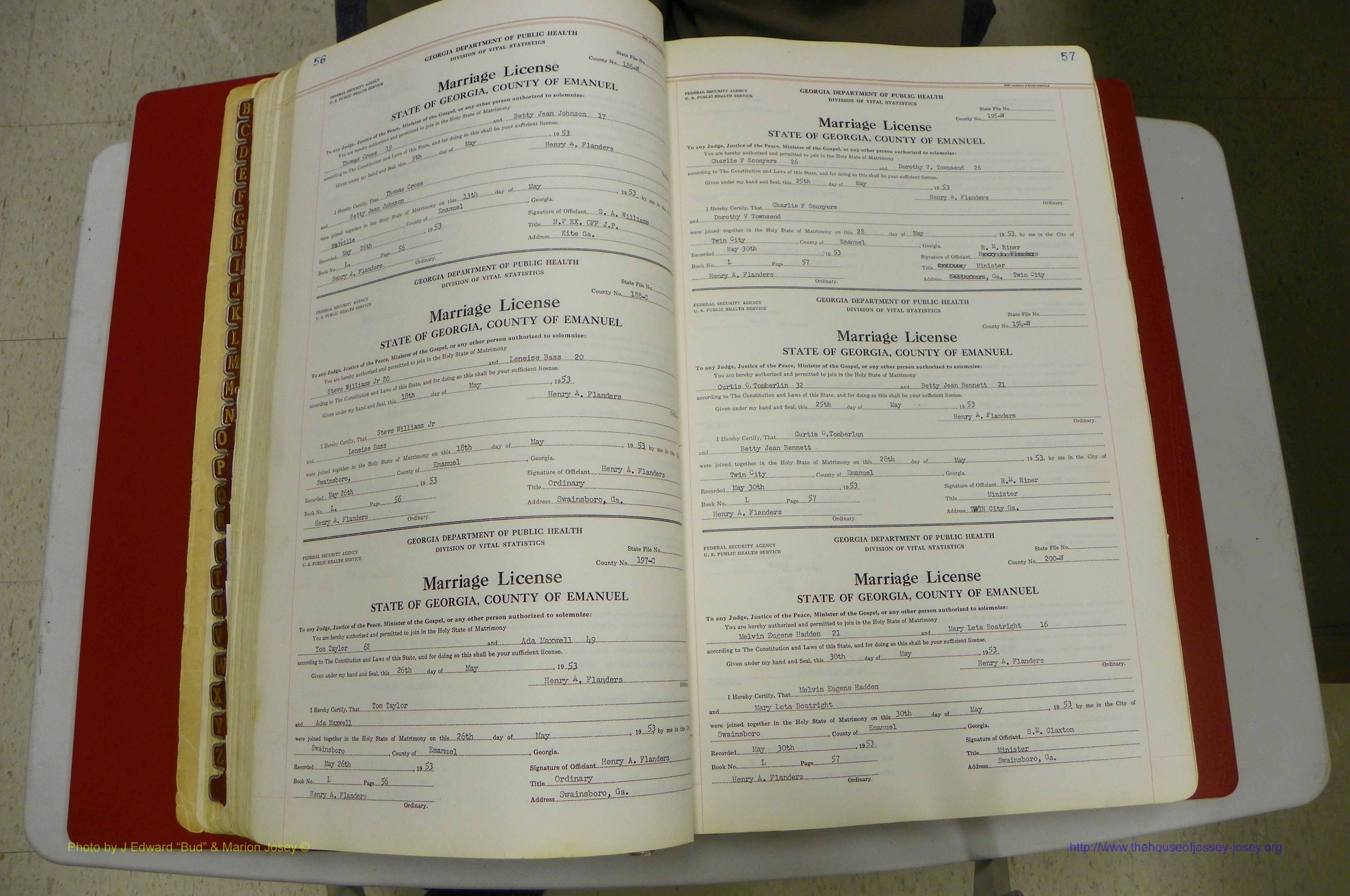 Emanuel Co, GA, Marriages Book L, 1952 - 1962, P 056-057.JPG