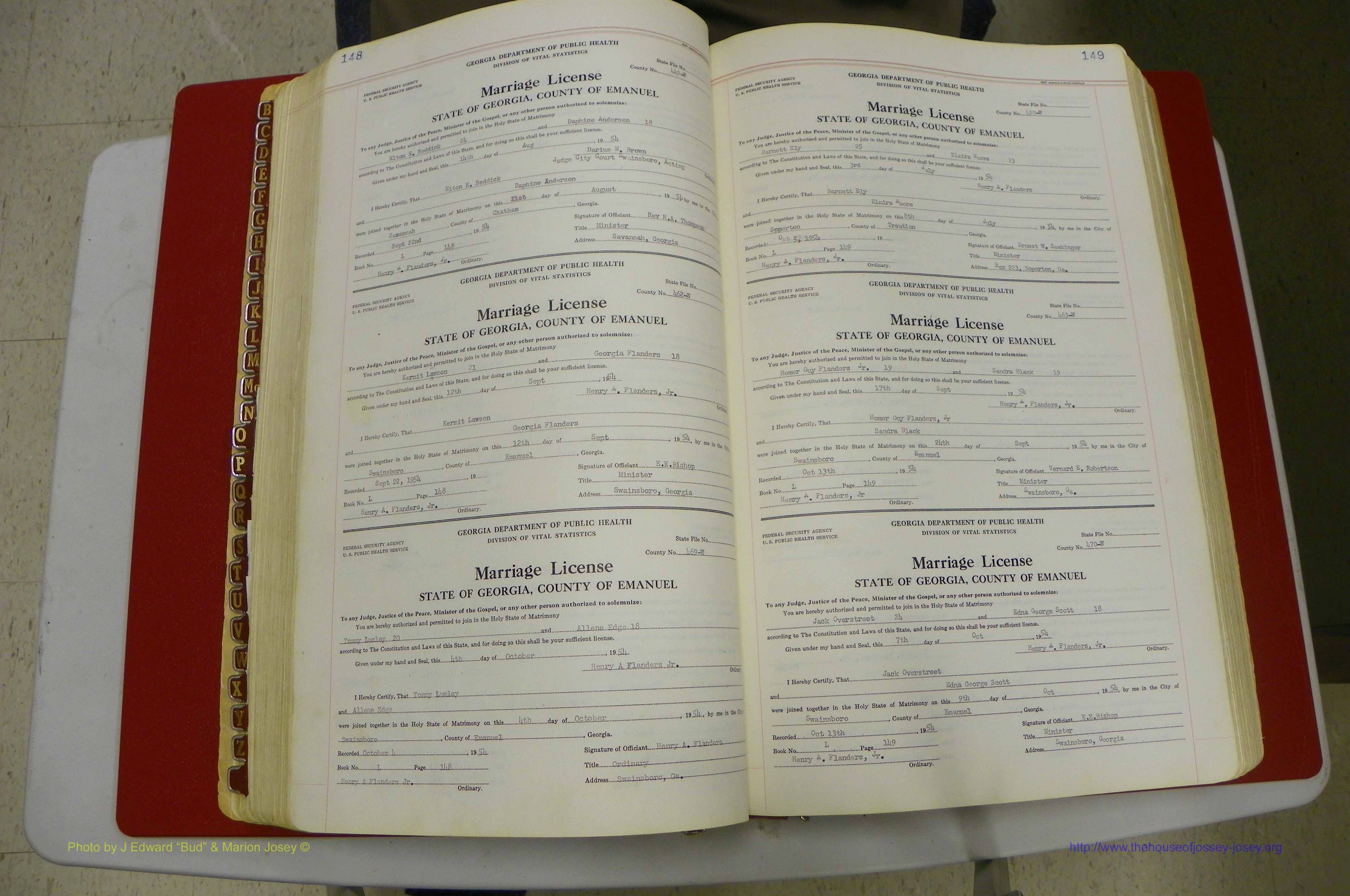 Emanuel Co, GA, Marriages Book L, 1952 - 1962, P 148-149.JPG