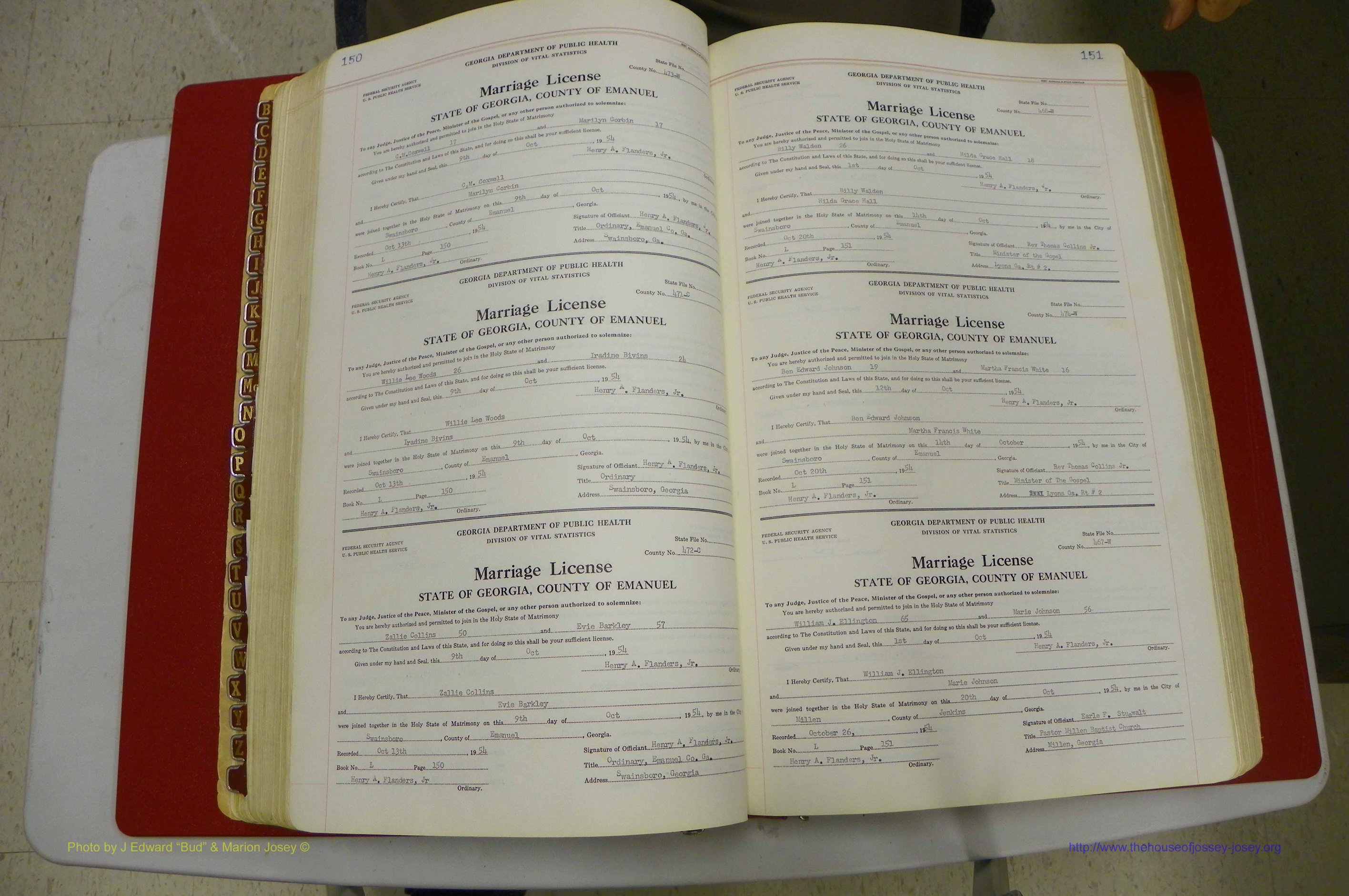 Emanuel Co, GA, Marriages Book L, 1952 - 1962, P 150-151.JPG