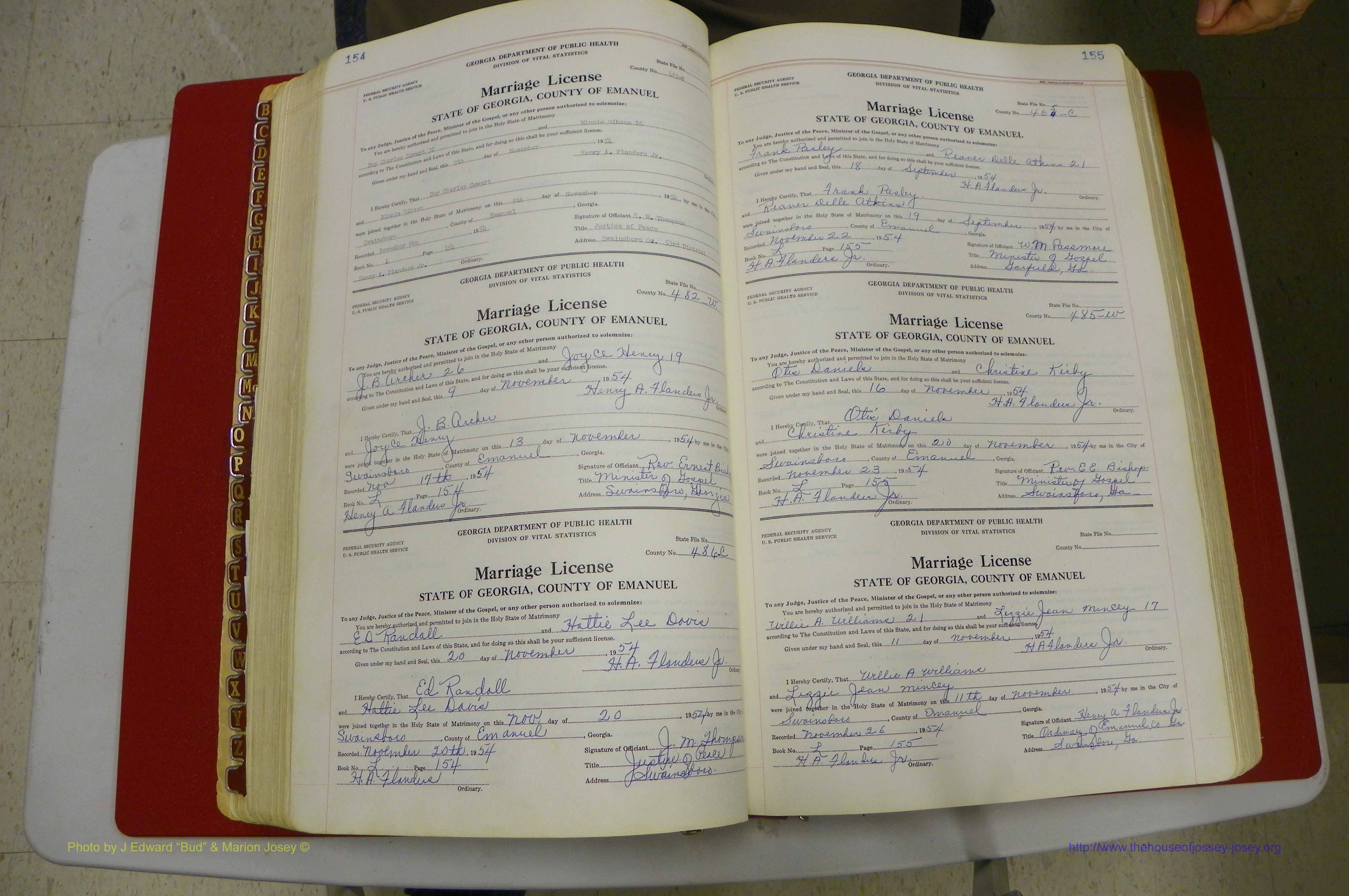 Emanuel Co, GA, Marriages Book L, 1952 - 1962, P 154-155.JPG