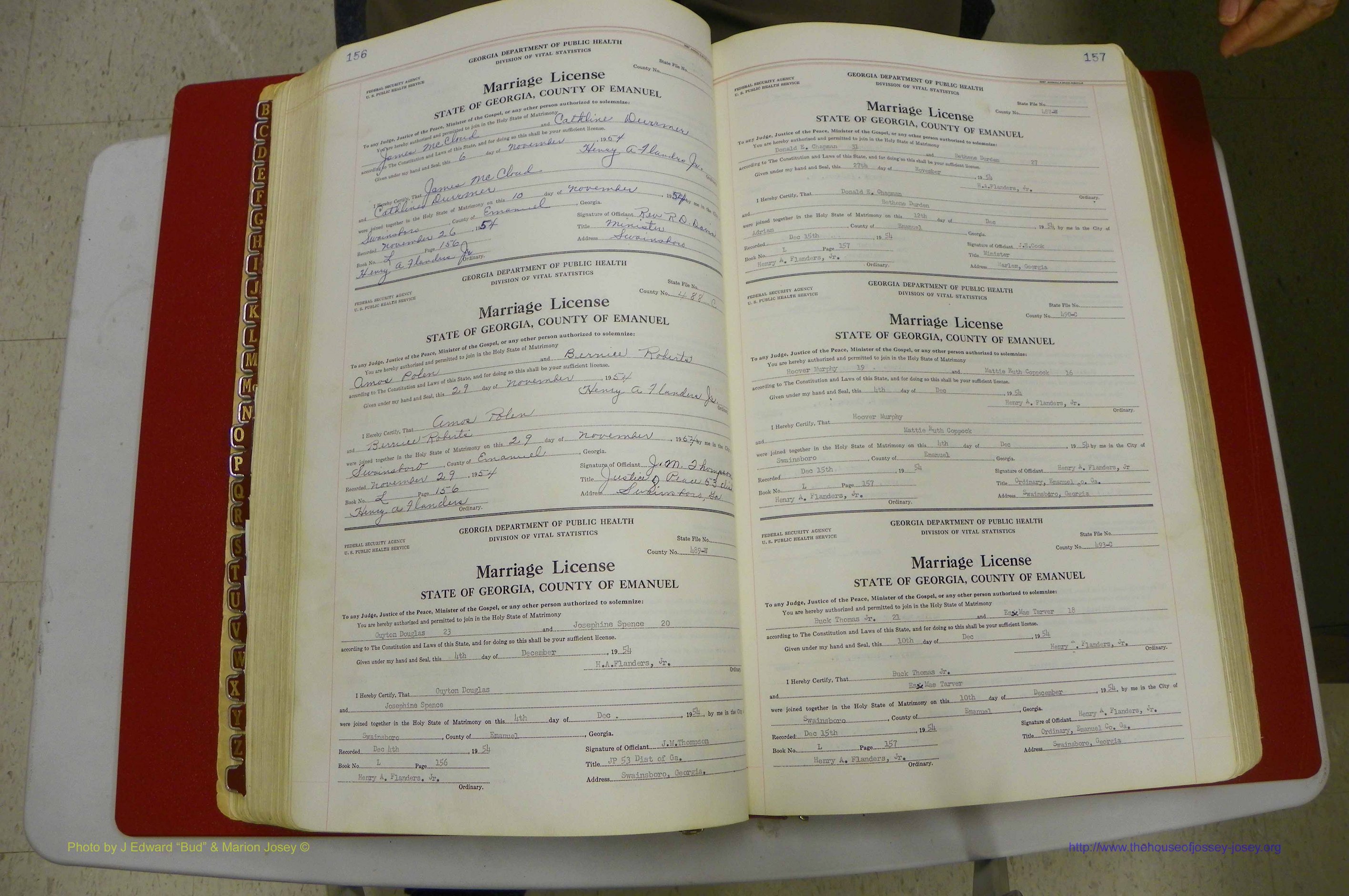 Emanuel Co, GA, Marriages Book L, 1952 - 1962, P 156-157.JPG