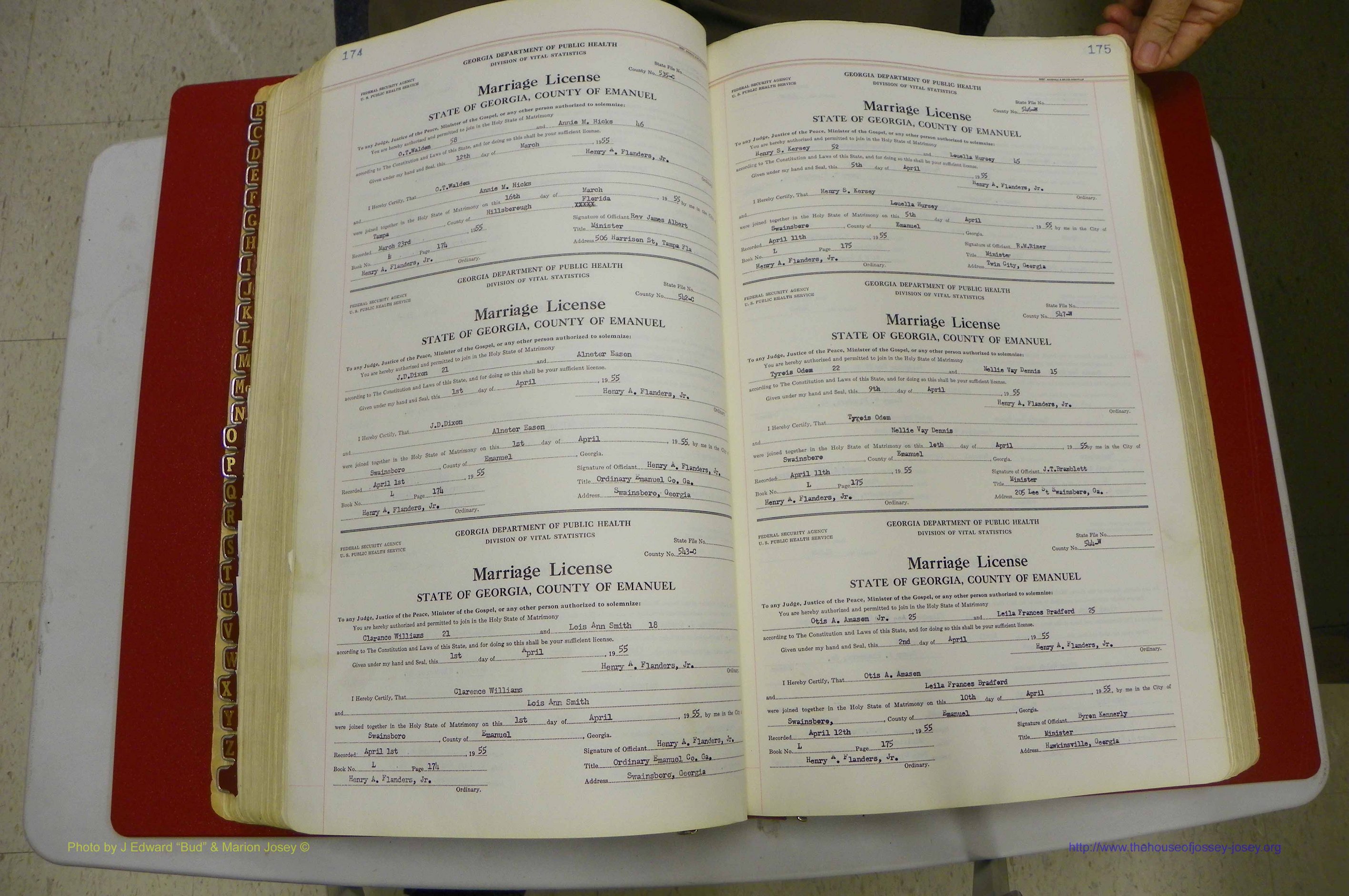 Emanuel Co, GA, Marriages Book L, 1952 - 1962, P 174-175.JPG