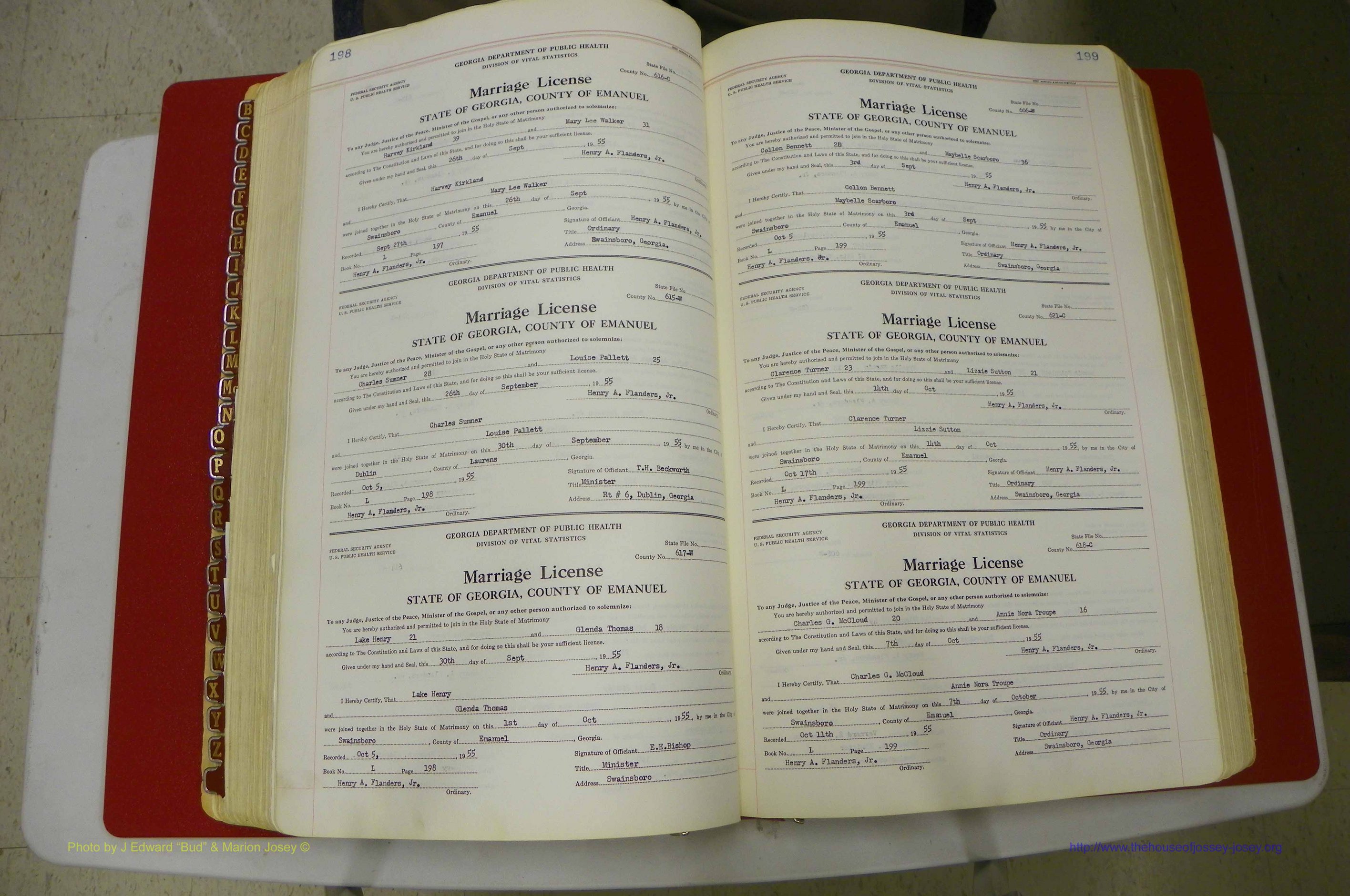 Emanuel Co, GA, Marriages Book L, 1952 - 1962, P 198-199.JPG