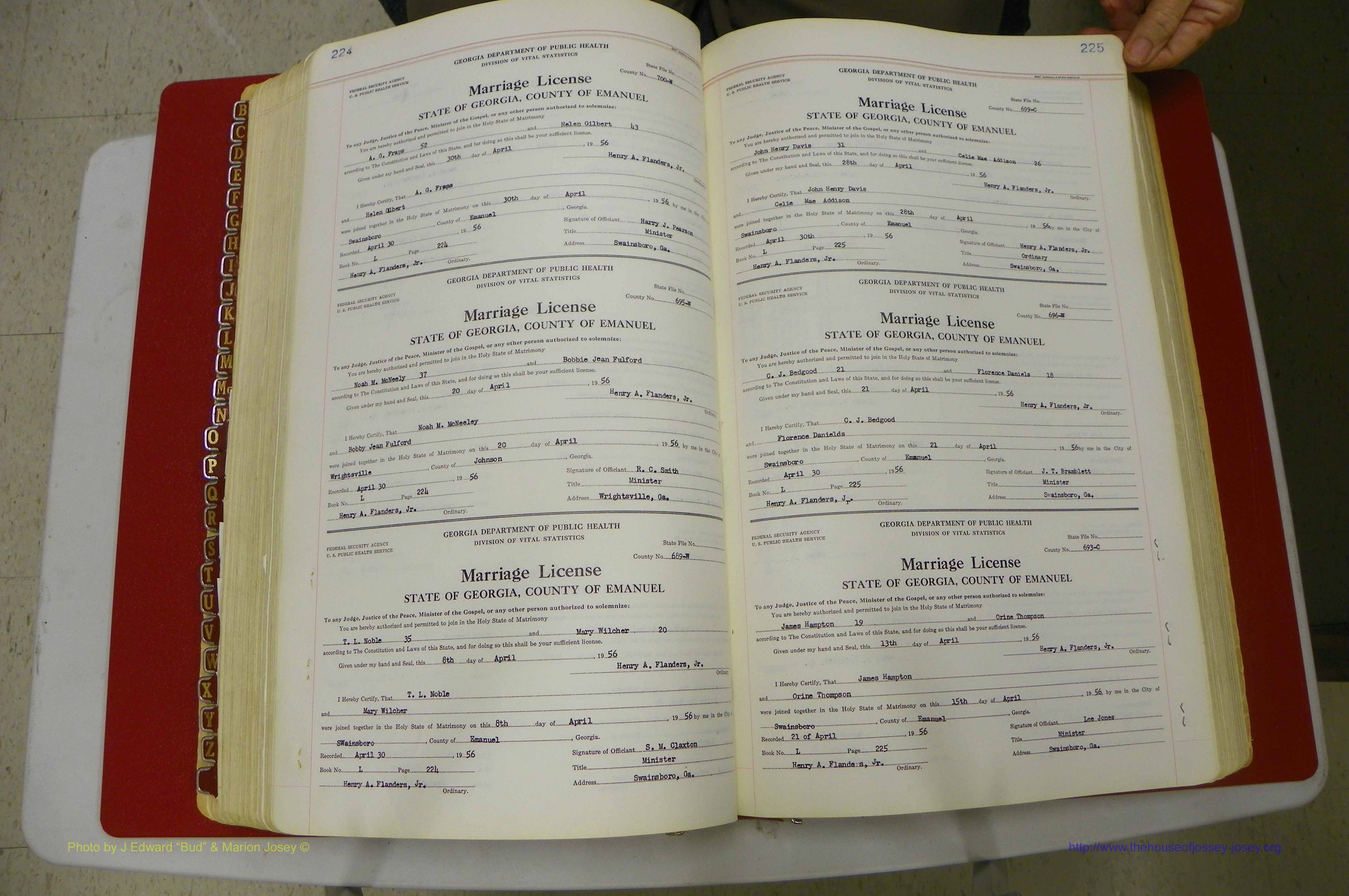 Emanuel Co, GA, Marriages Book L, 1952 - 1962, P 224-225.JPG