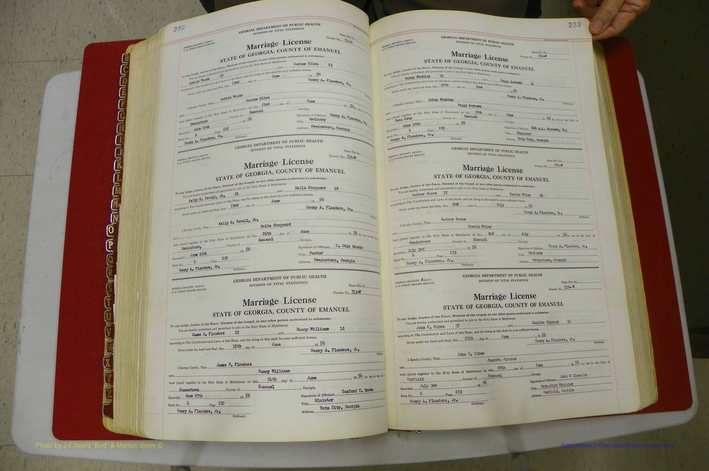 Emanuel Co, GA, Marriages Book L, 1952 - 1962, P 232-233.JPG