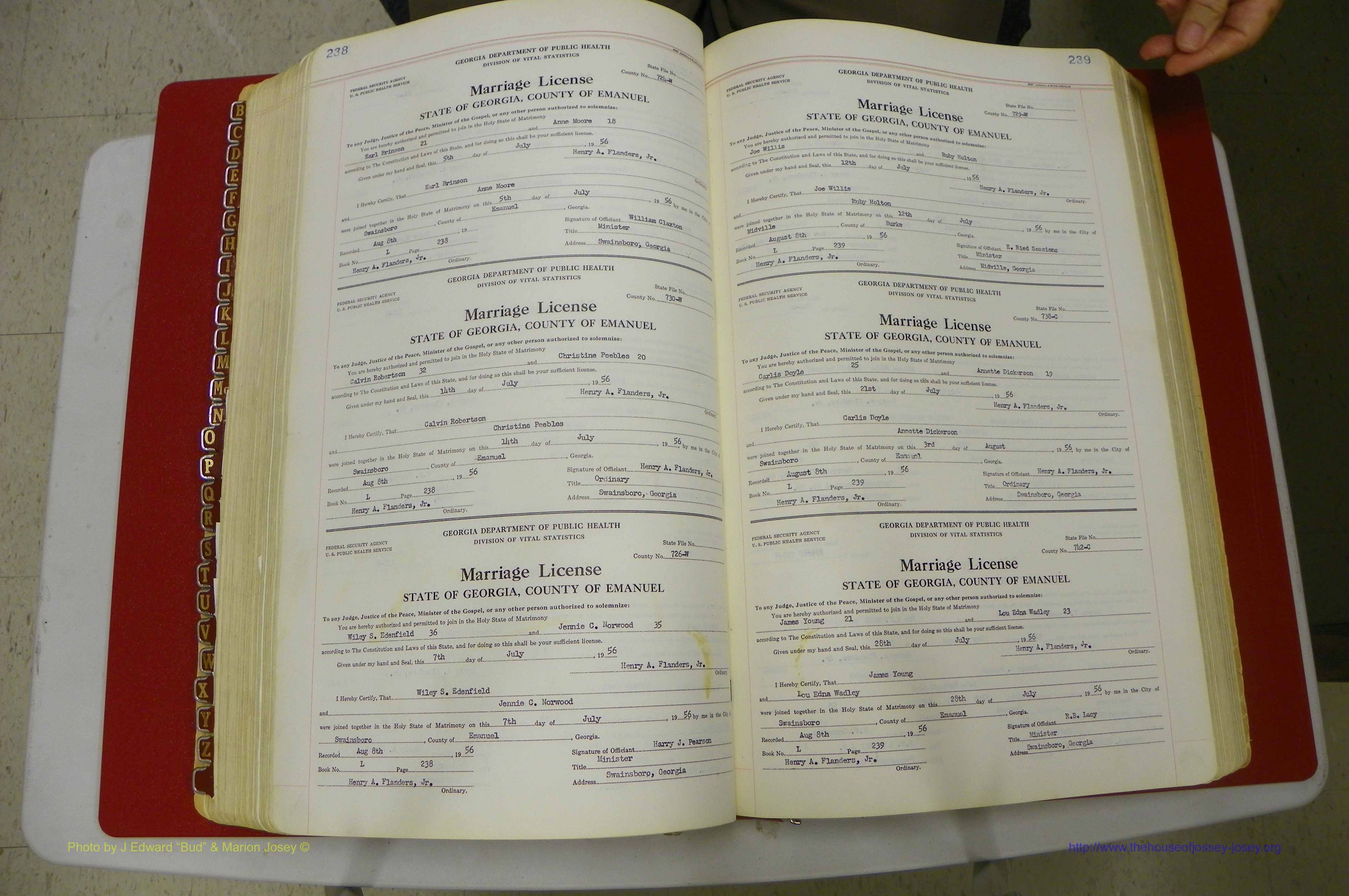 Emanuel Co, GA, Marriages Book L, 1952 - 1962, P 238-239.JPG