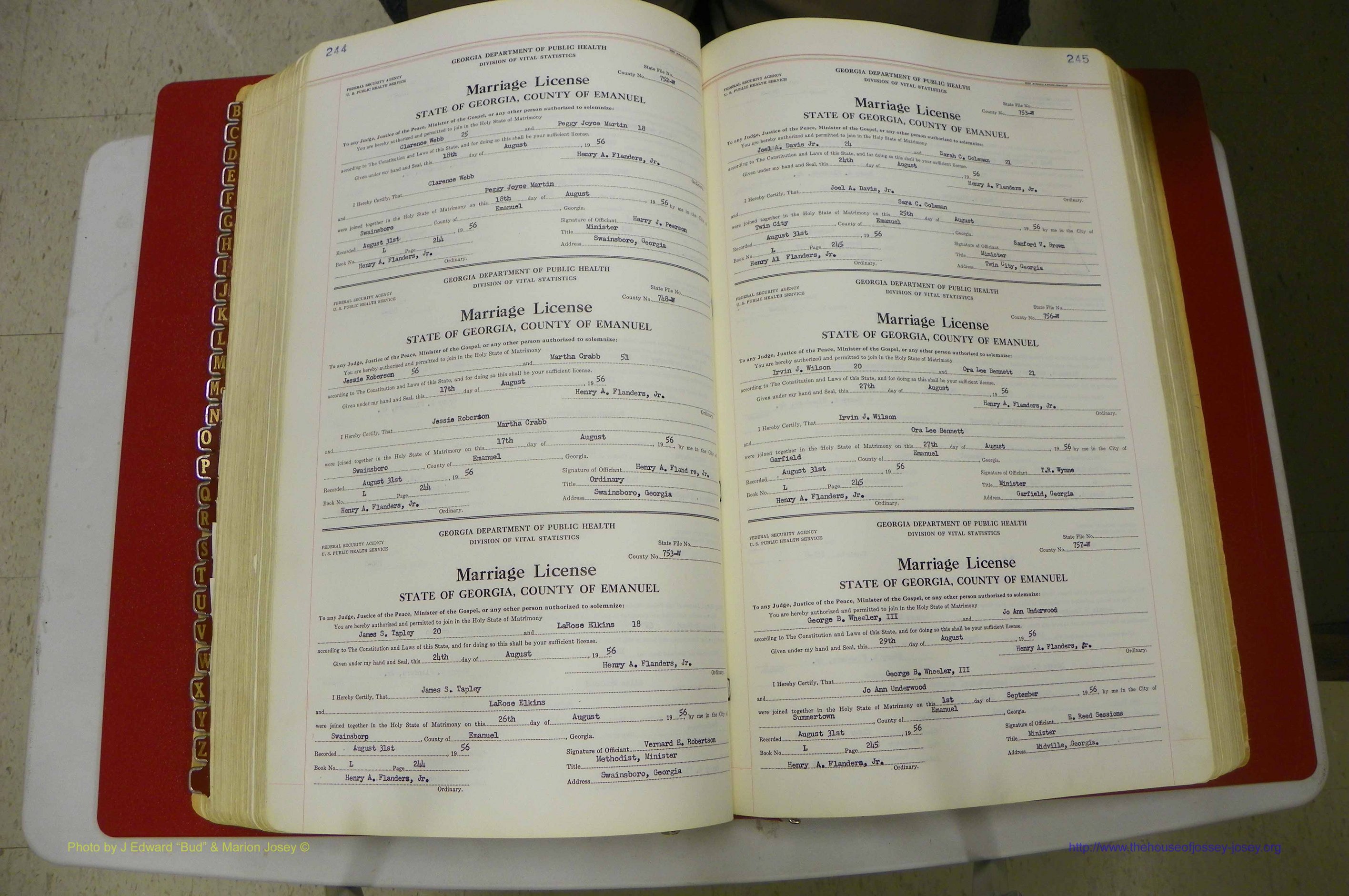 Emanuel Co, GA, Marriages Book L, 1952 - 1962, P 244-245.JPG