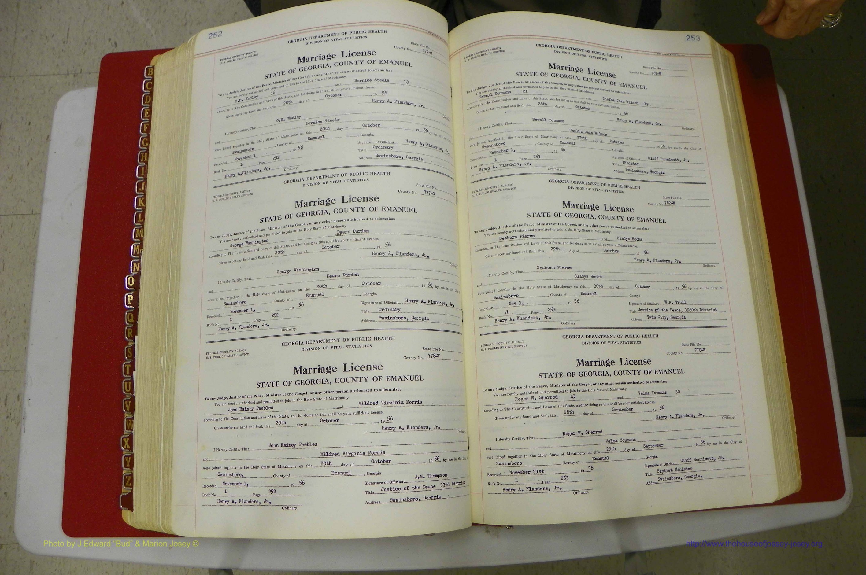 Emanuel Co, GA, Marriages Book L, 1952 - 1962, P 252-253.JPG