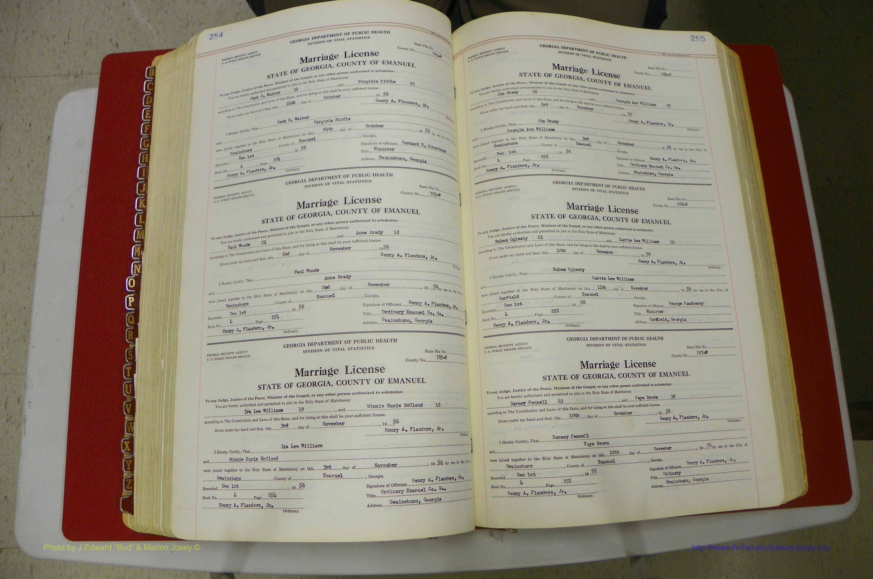 Emanuel Co, GA, Marriages Book L, 1952 - 1962, P 254-255.JPG