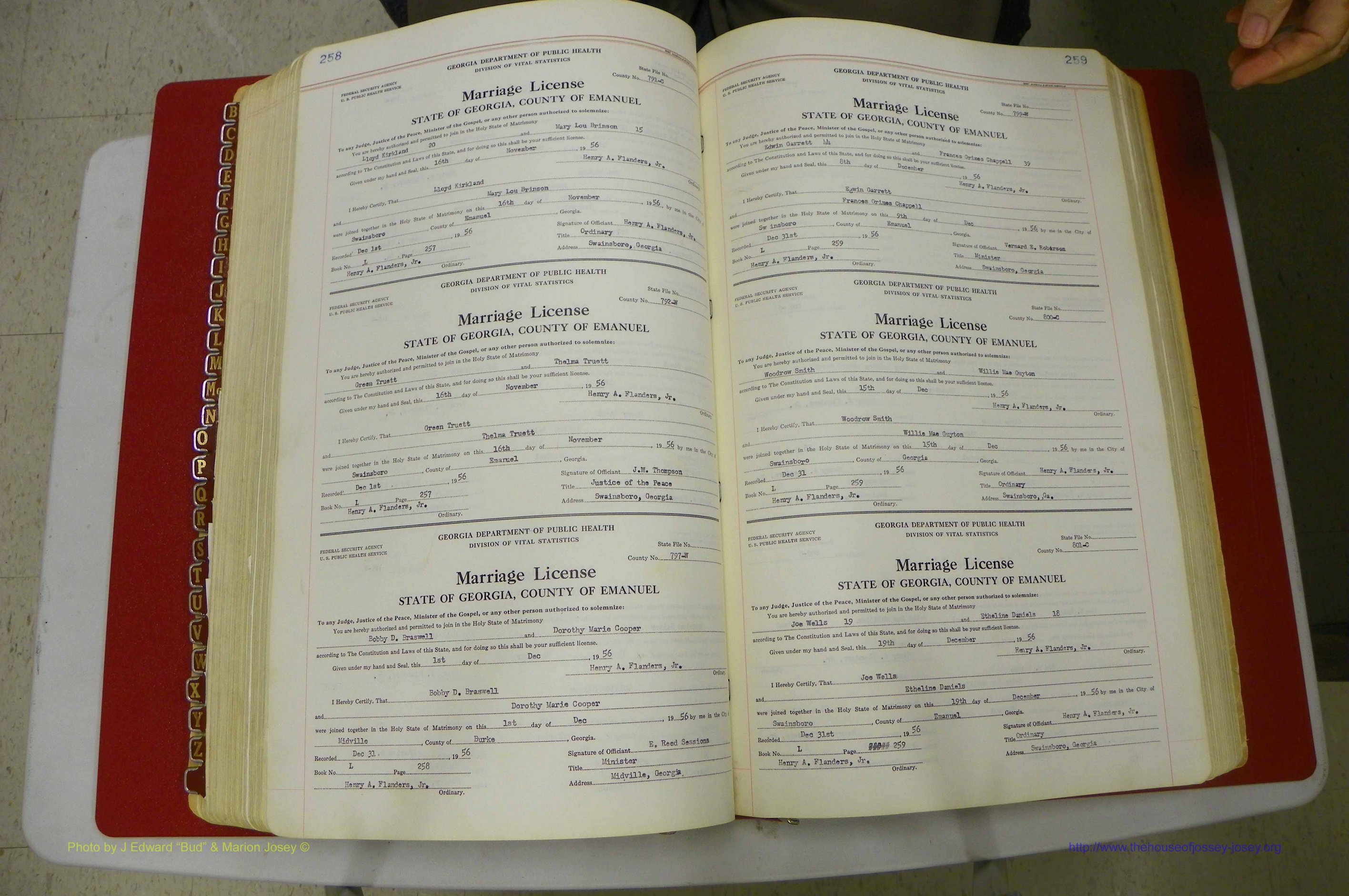 Emanuel Co, GA, Marriages Book L, 1952 - 1962, P 258-259.JPG