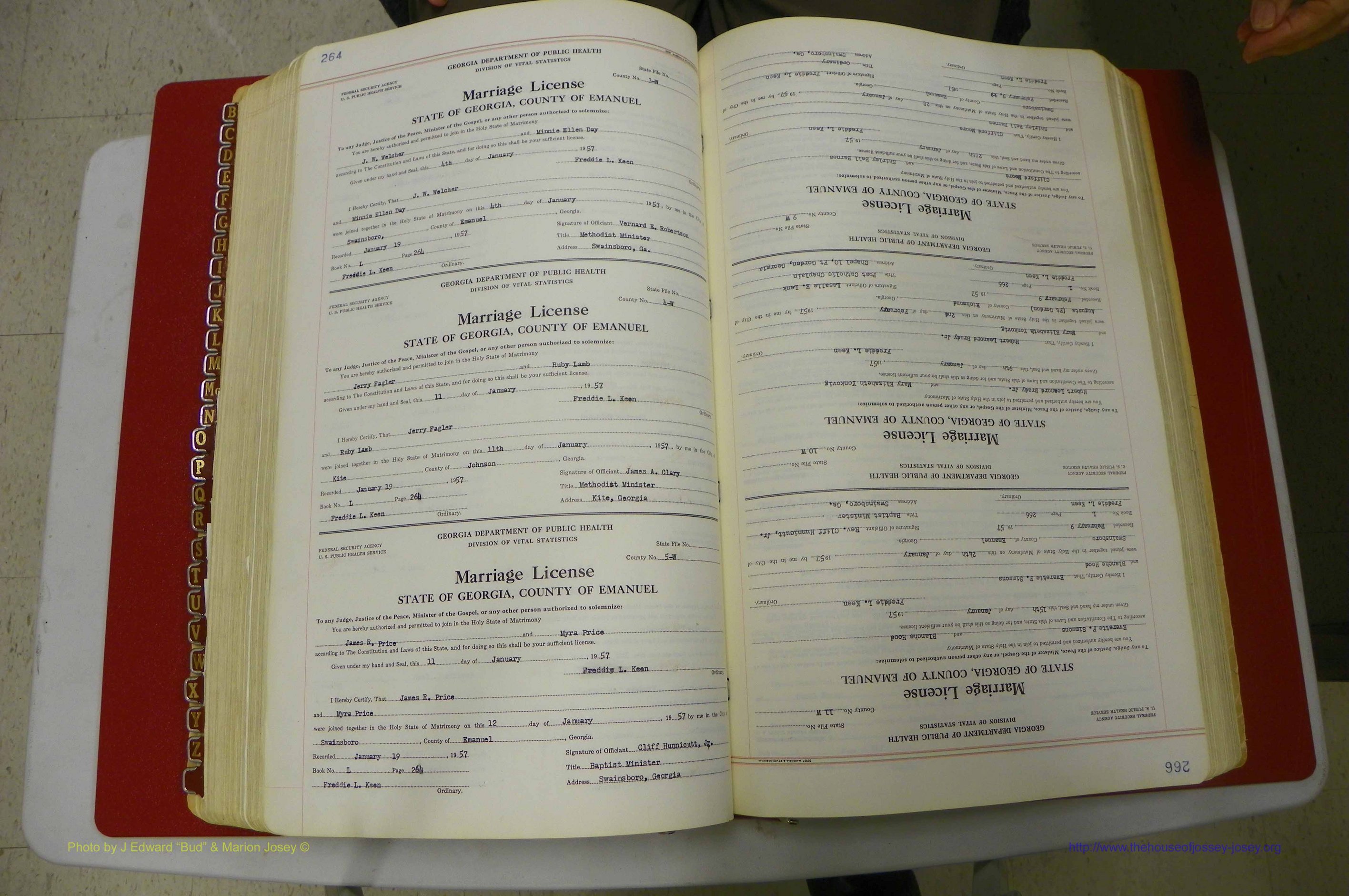 Emanuel Co, GA, Marriages Book L, 1952 - 1962, P 264-266.JPG