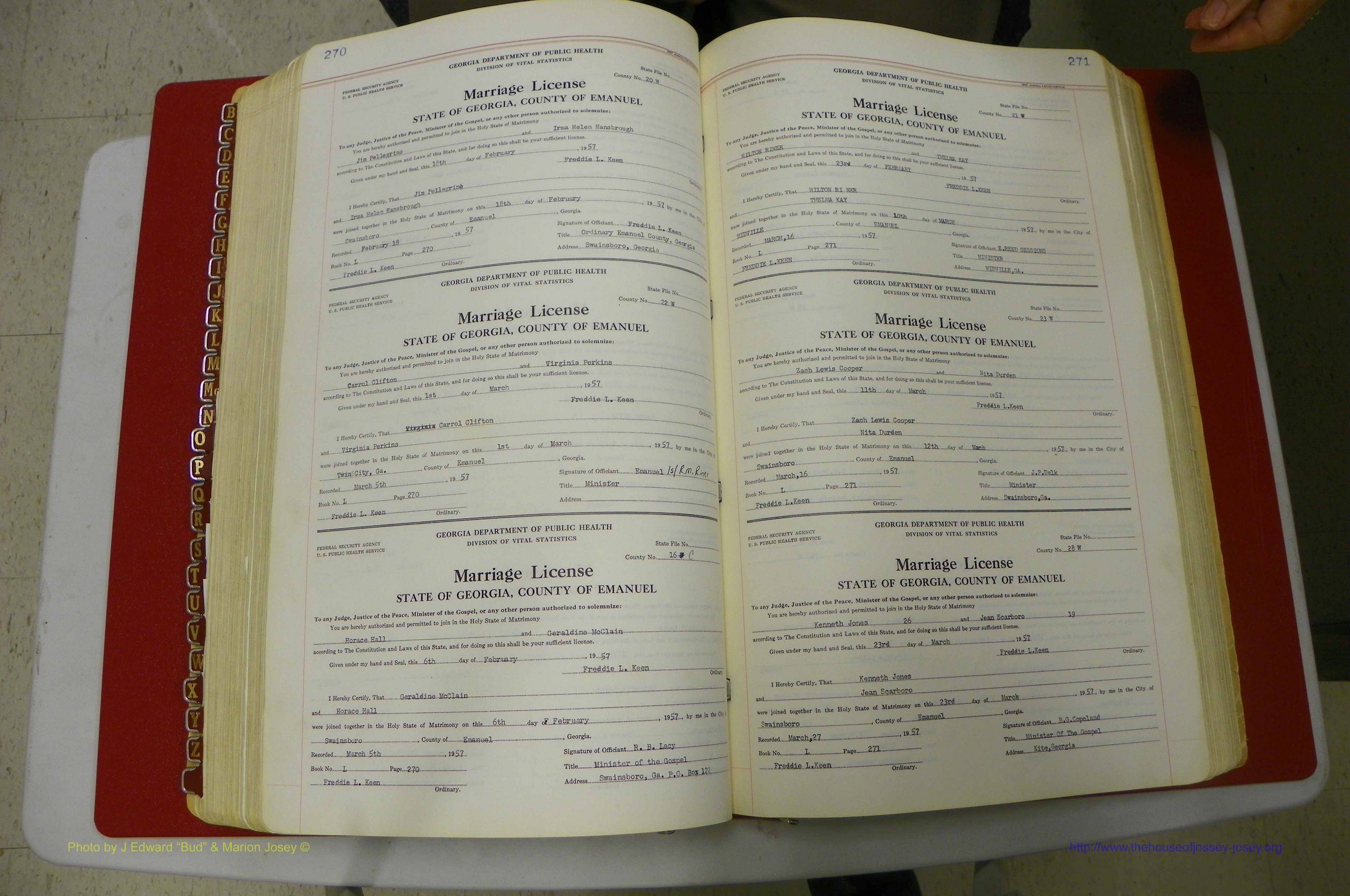 Emanuel Co, GA, Marriages Book L, 1952 - 1962, P 270-271.JPG
