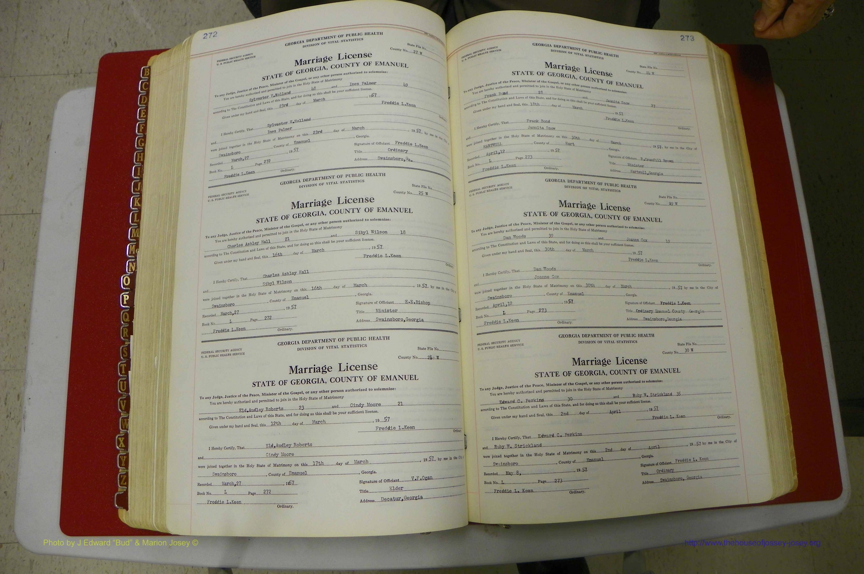 Emanuel Co, GA, Marriages Book L, 1952 - 1962, P 272-273.JPG