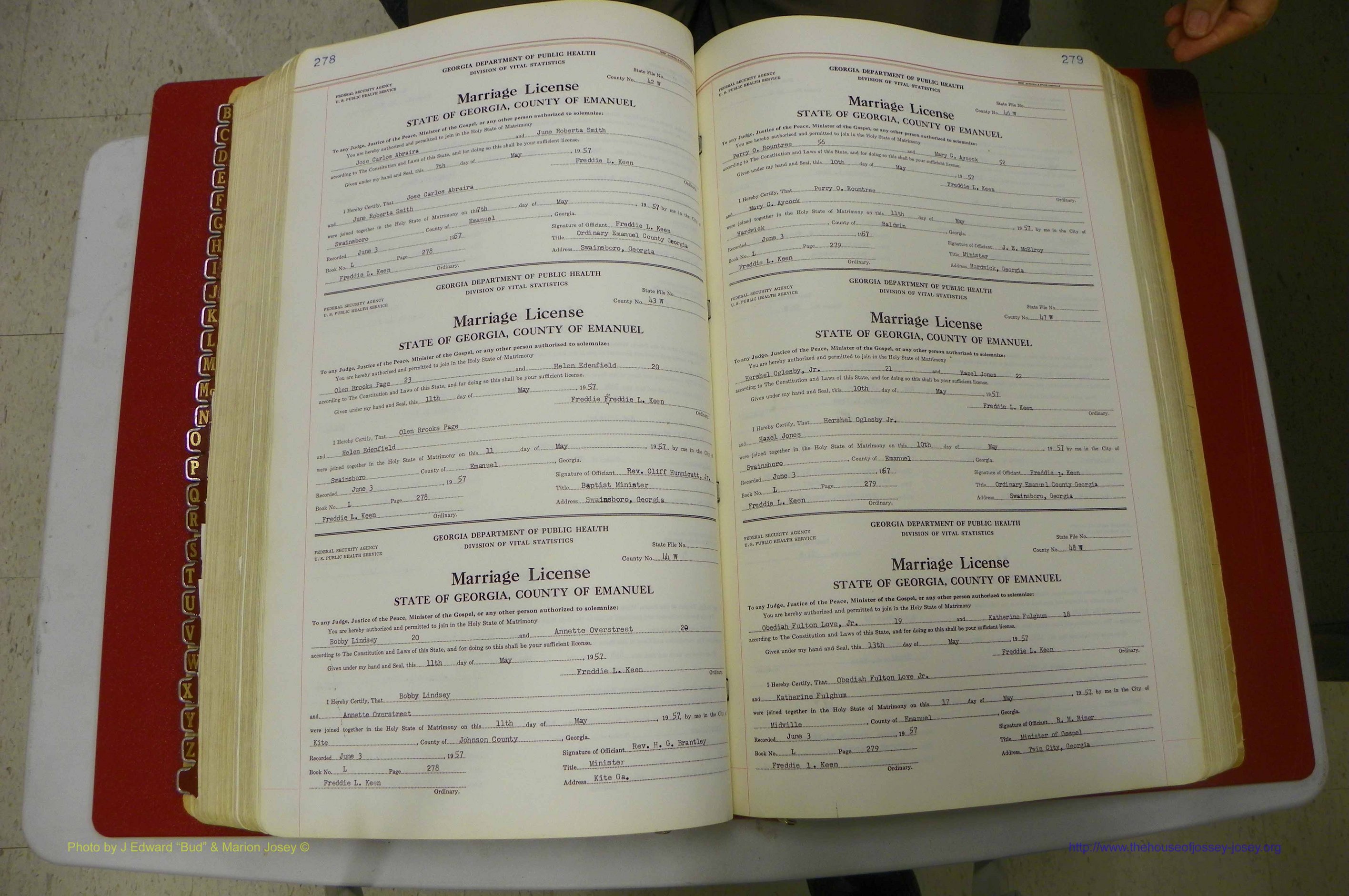 Emanuel Co, GA, Marriages Book L, 1952 - 1962, P 278-279.JPG