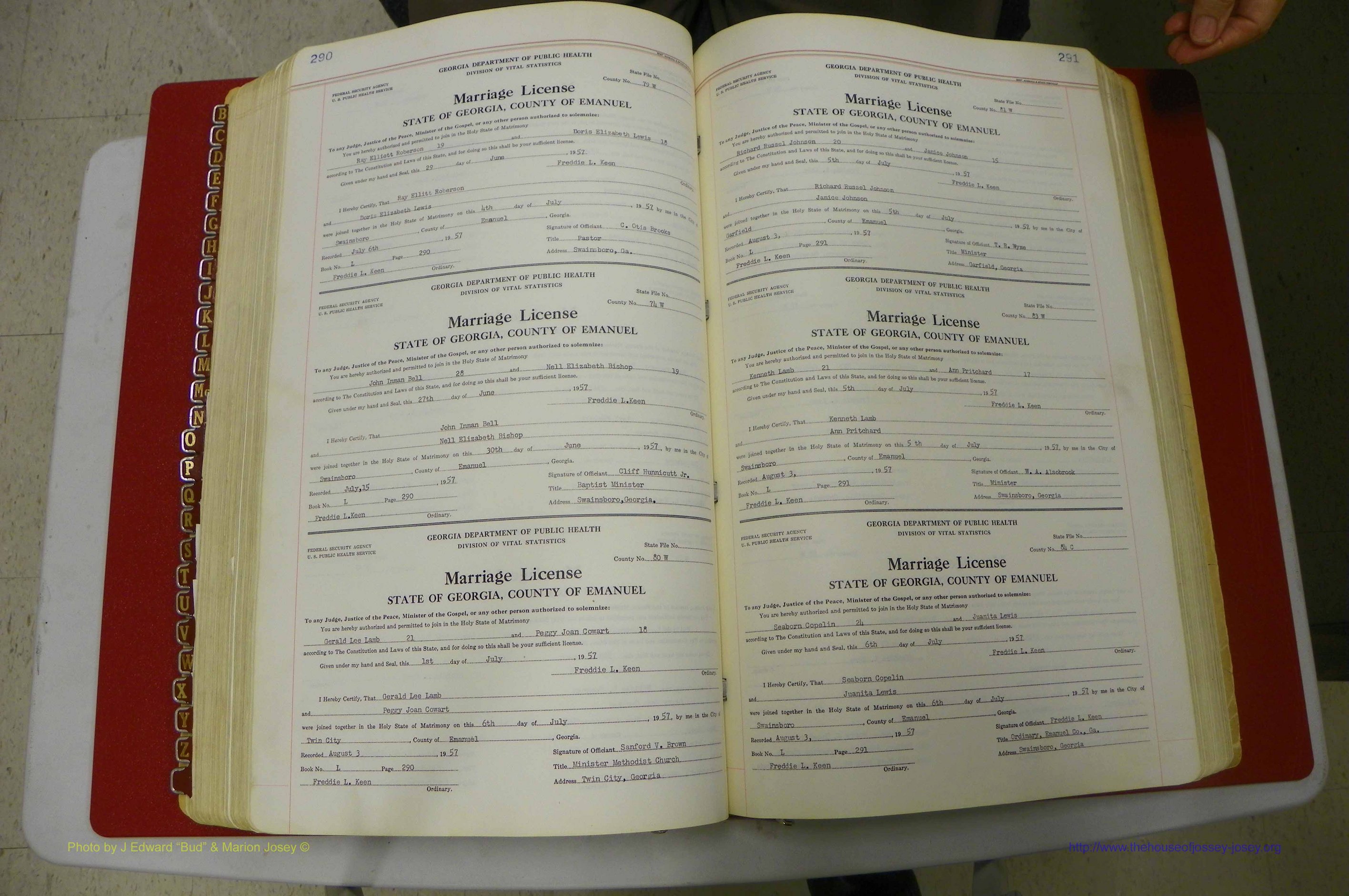 Emanuel Co, GA, Marriages Book L, 1952 - 1962, P 290-291.JPG