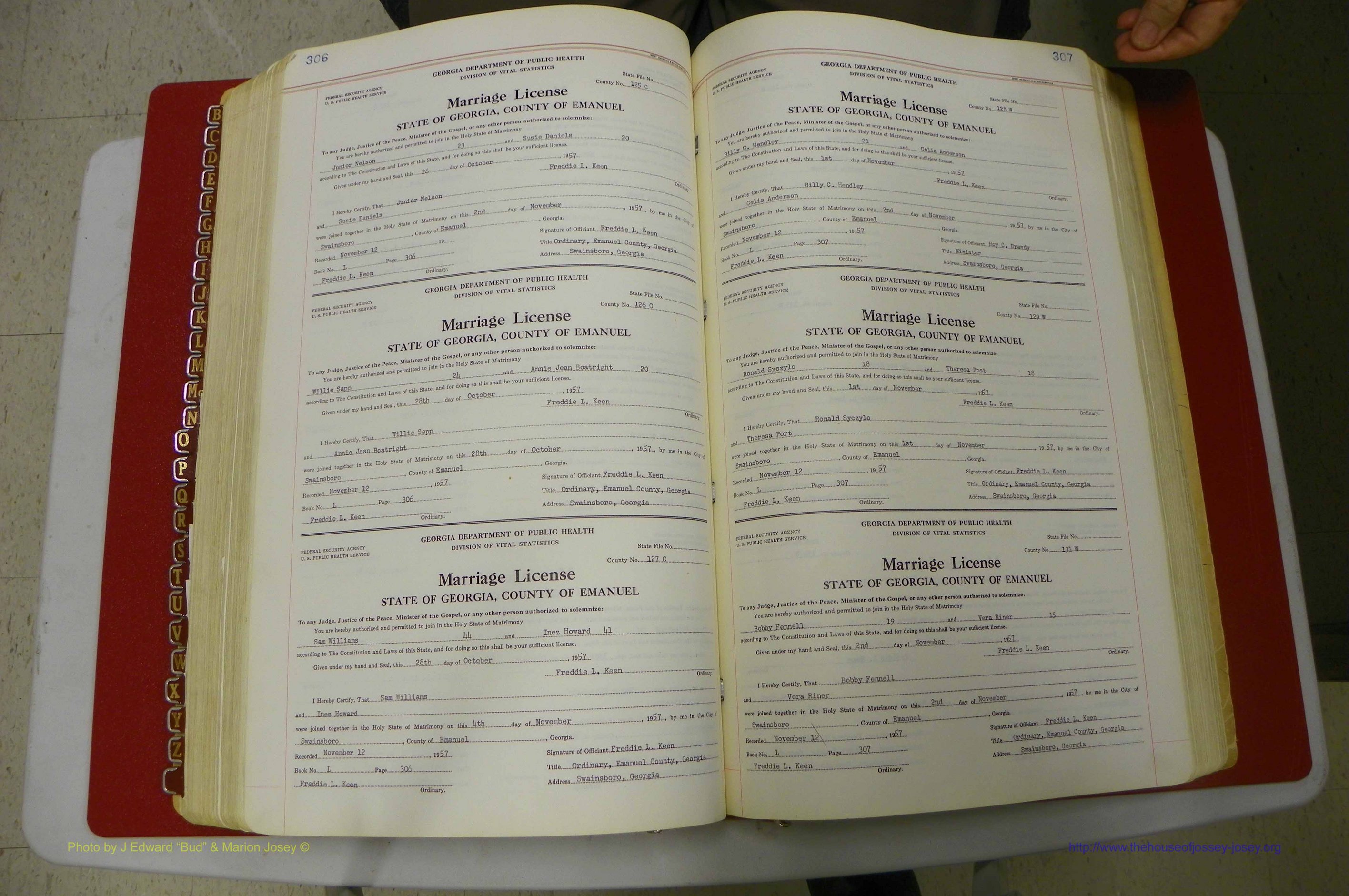 Emanuel Co, GA, Marriages Book L, 1952 - 1962, P 306-307.JPG