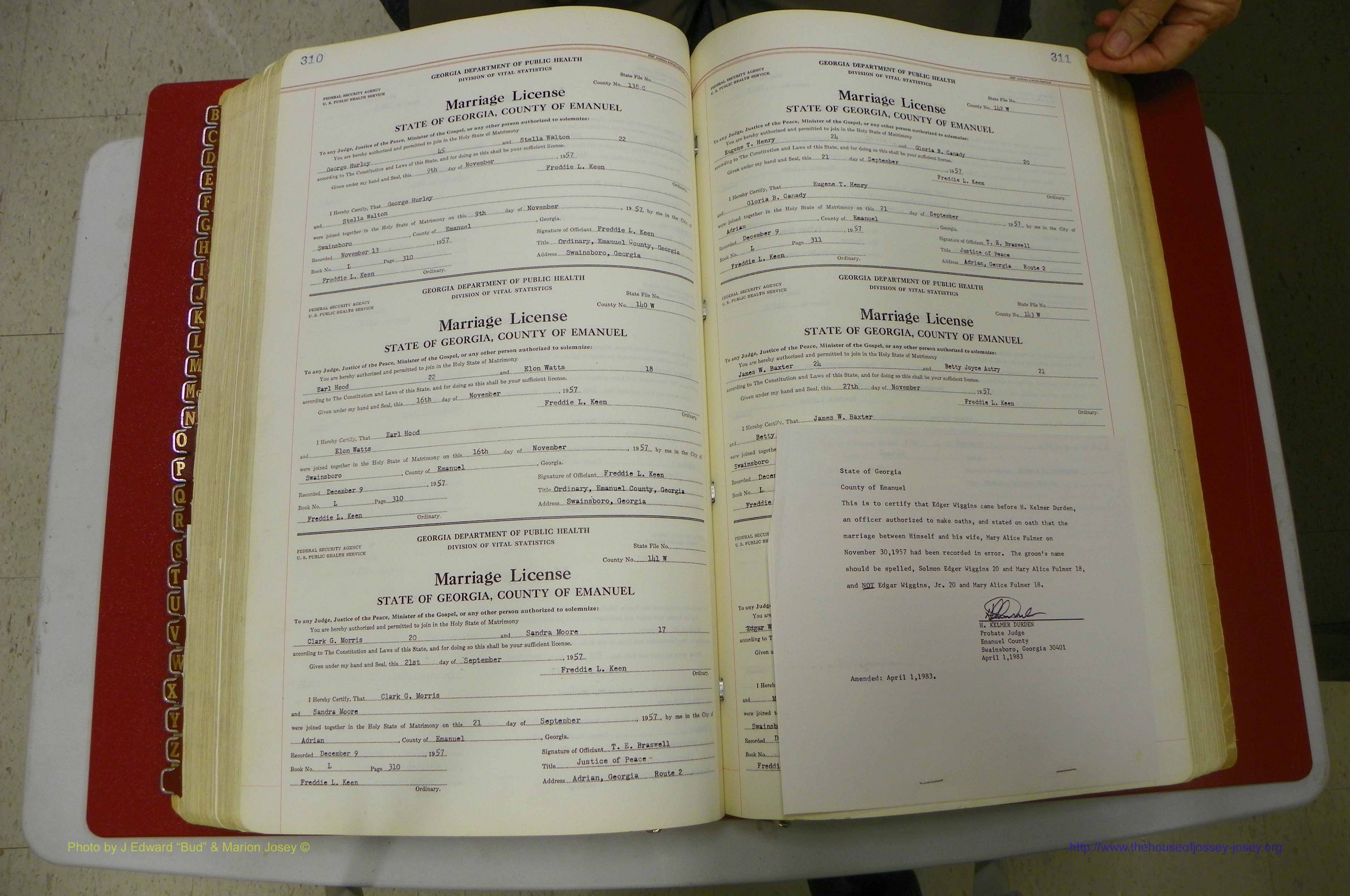 Emanuel Co, GA, Marriages Book L, 1952 - 1962, P 310-311.JPG