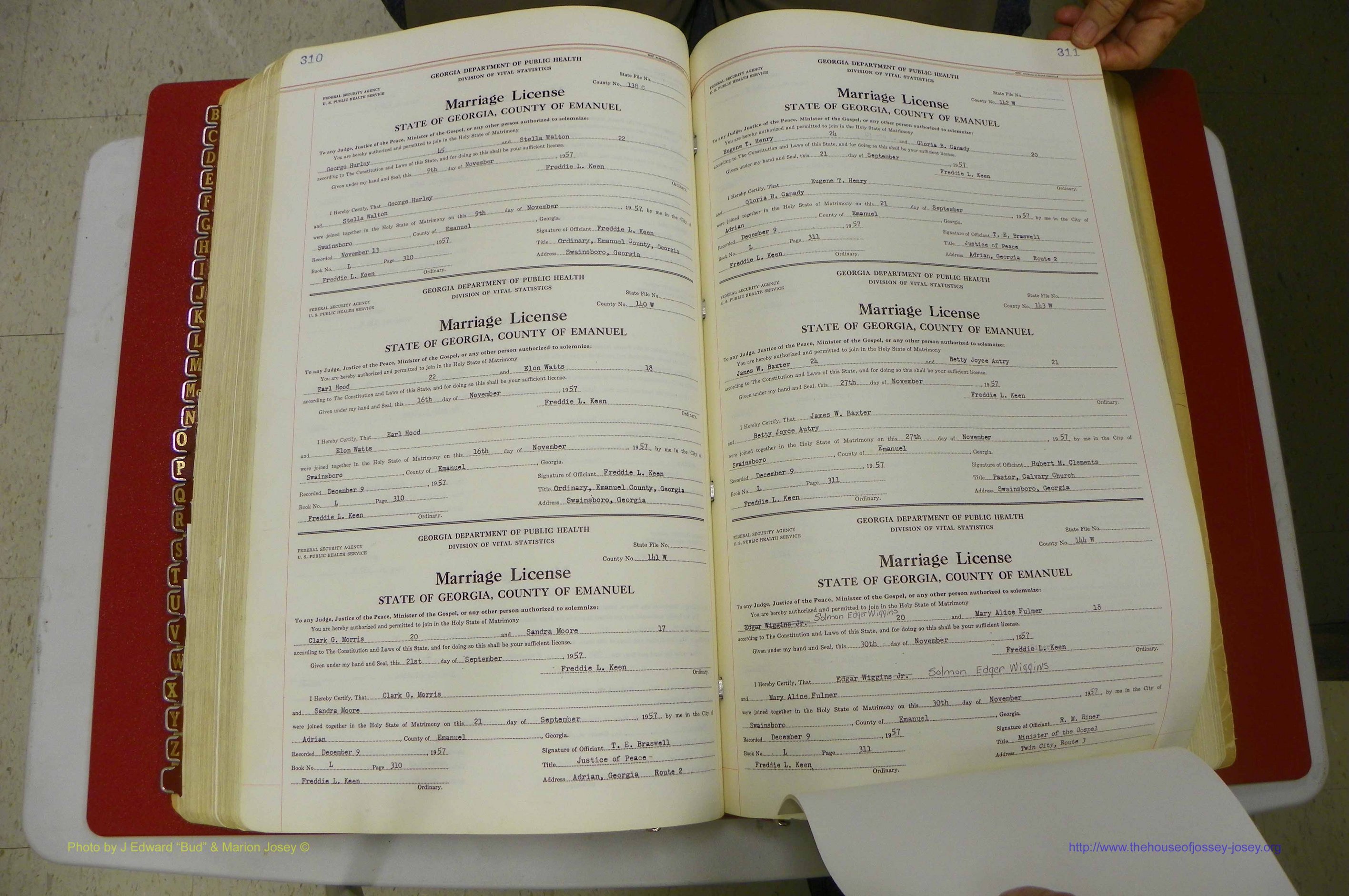 Emanuel Co, GA, Marriages Book L, 1952 - 1962, P 310-311a.JPG