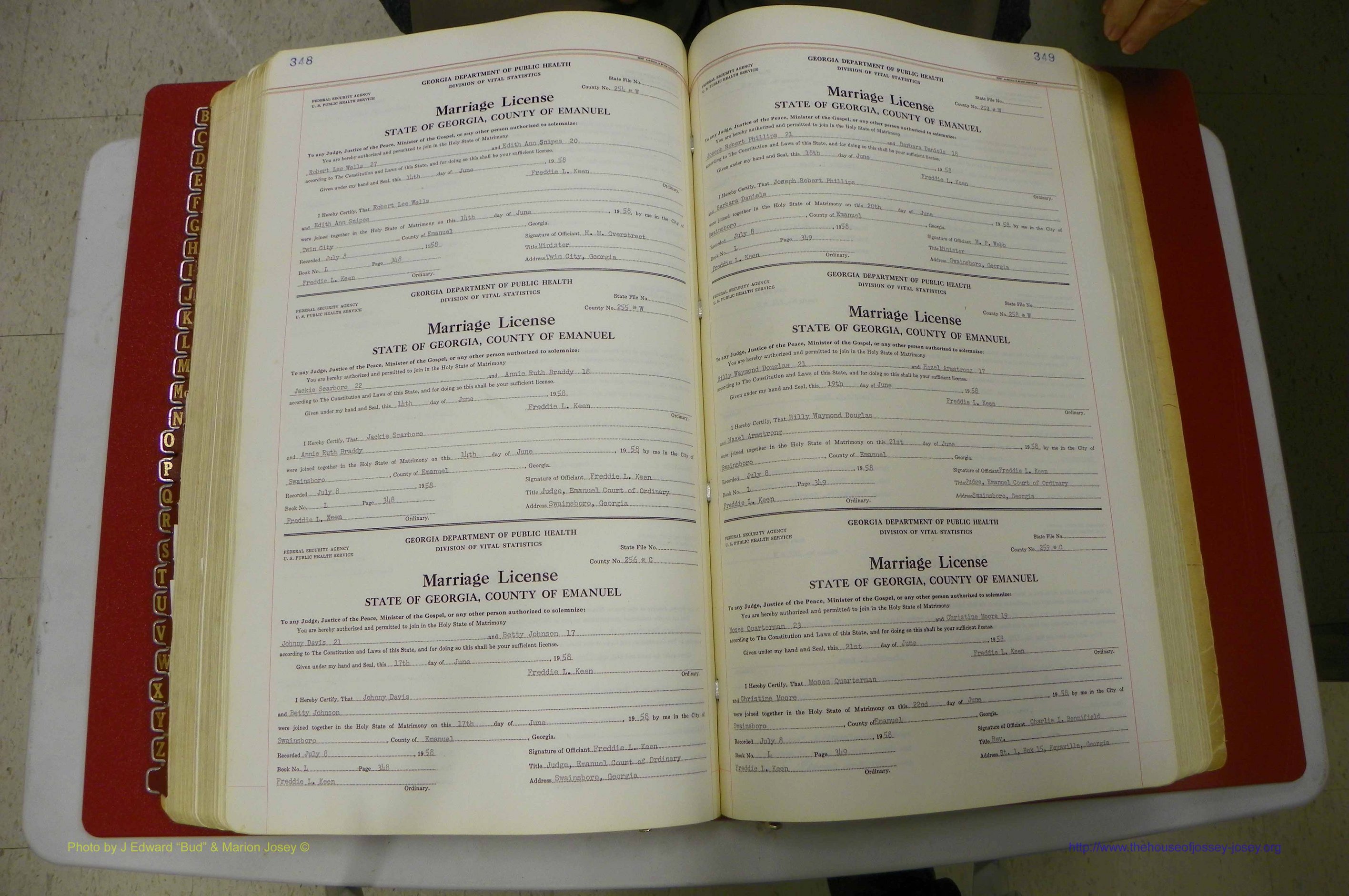 Emanuel Co, GA, Marriages Book L, 1952 - 1962, P 348-349.JPG