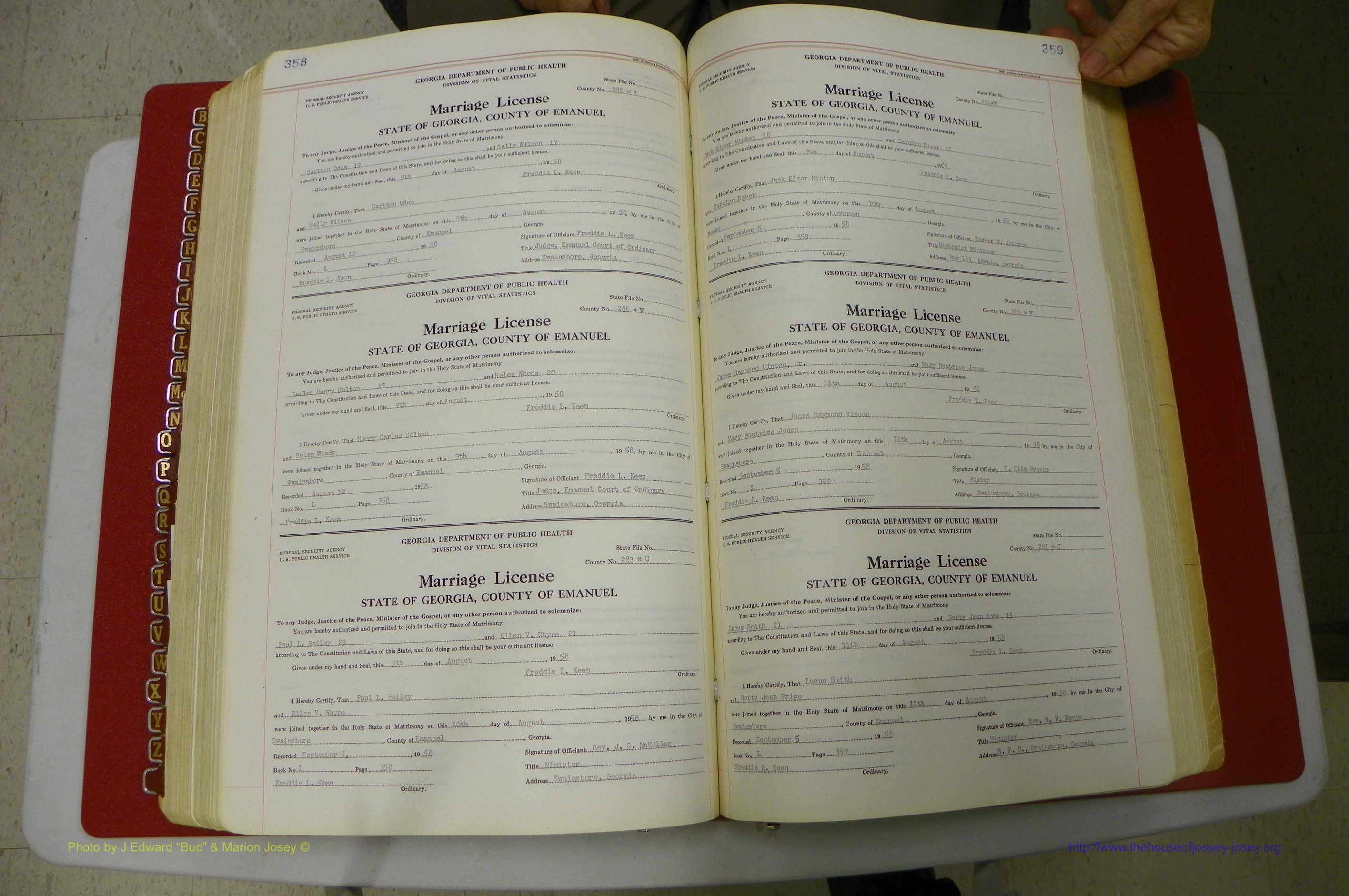 Emanuel Co, GA, Marriages Book L, 1952 - 1962, P 358-359.JPG