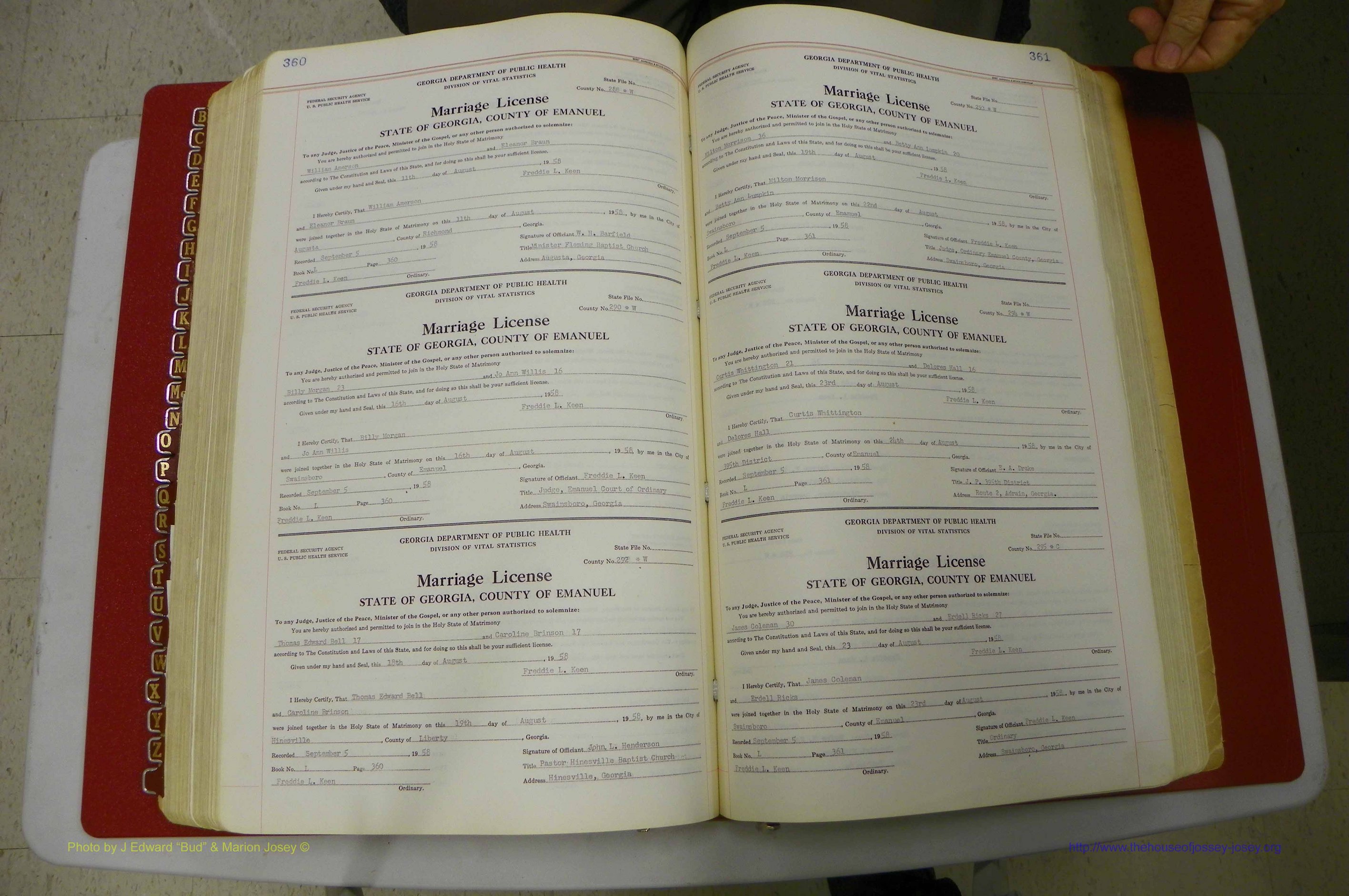 Emanuel Co, GA, Marriages Book L, 1952 - 1962, P 360-361.JPG