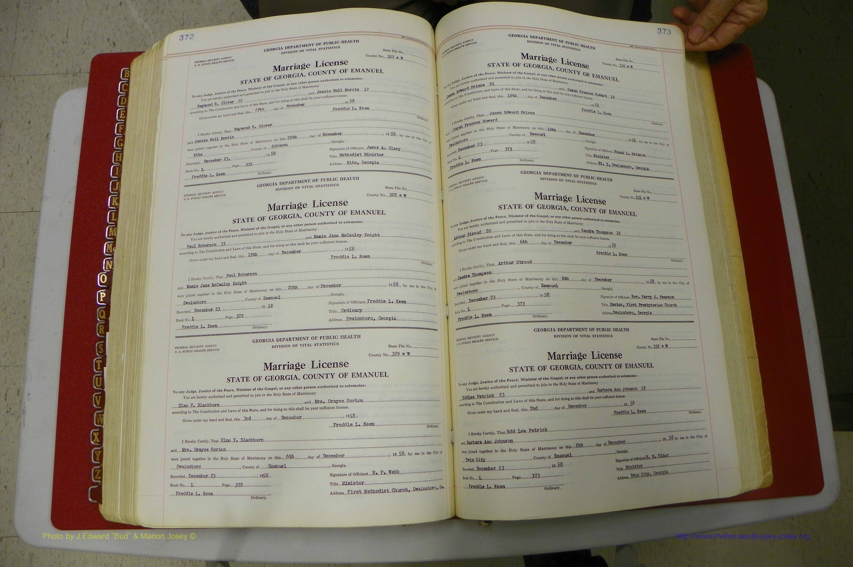 Emanuel Co, GA, Marriages Book L, 1952 - 1962, P 372-373.JPG